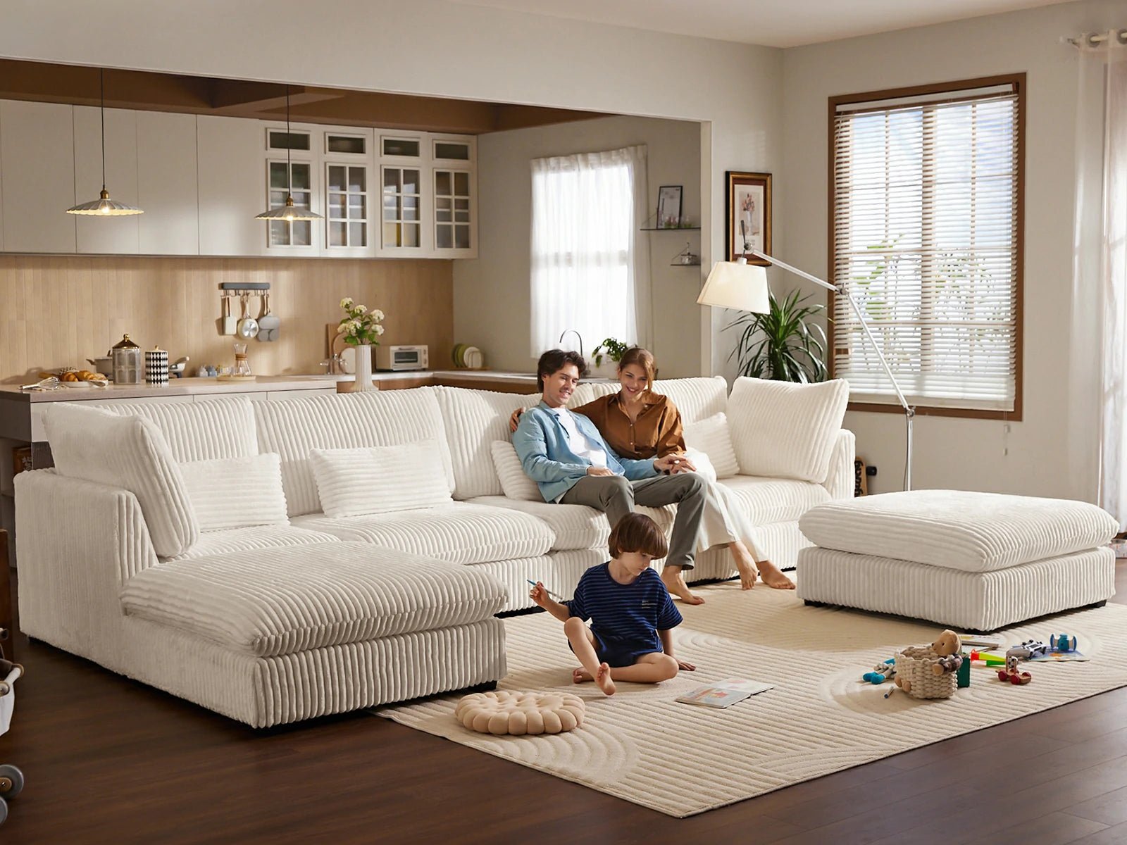 MONARCA Fluffy Corduroy 3 Seats with 3 Ottomans