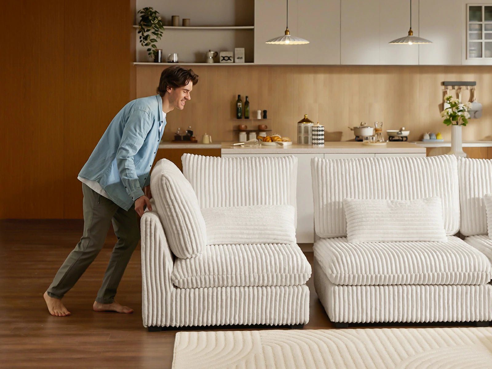 MONARCA Fluffy Corduroy 3 Seats with 3 Ottomans