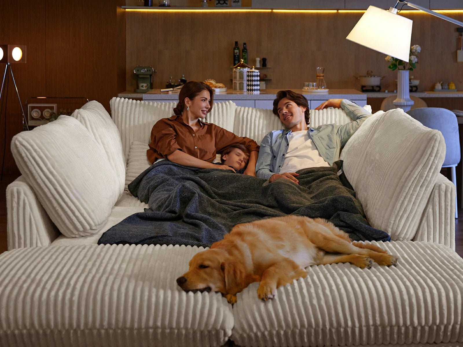 MONARCA Fluffy Corduroy 3 Seats with 3 Ottomans