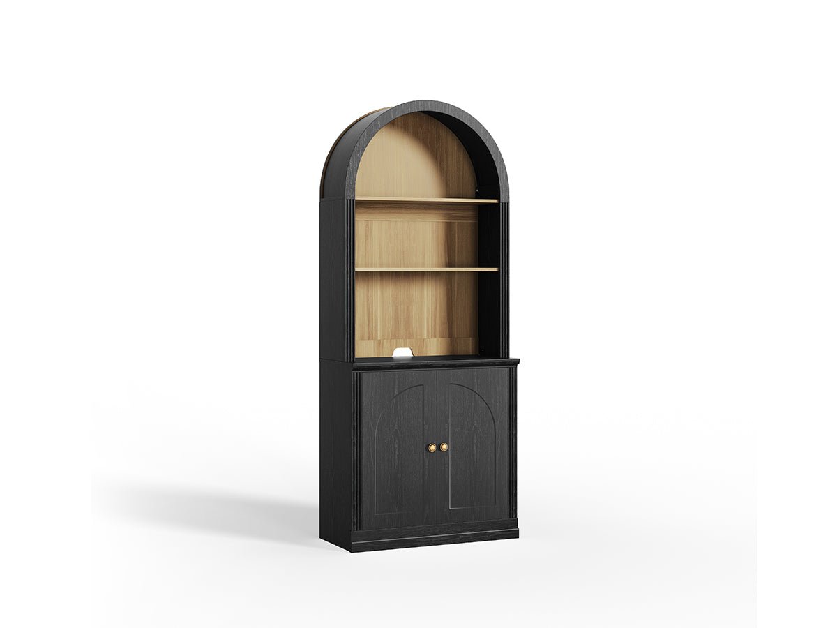 Monos black tall arch-top hinged storage cabinet shown on a clean white background