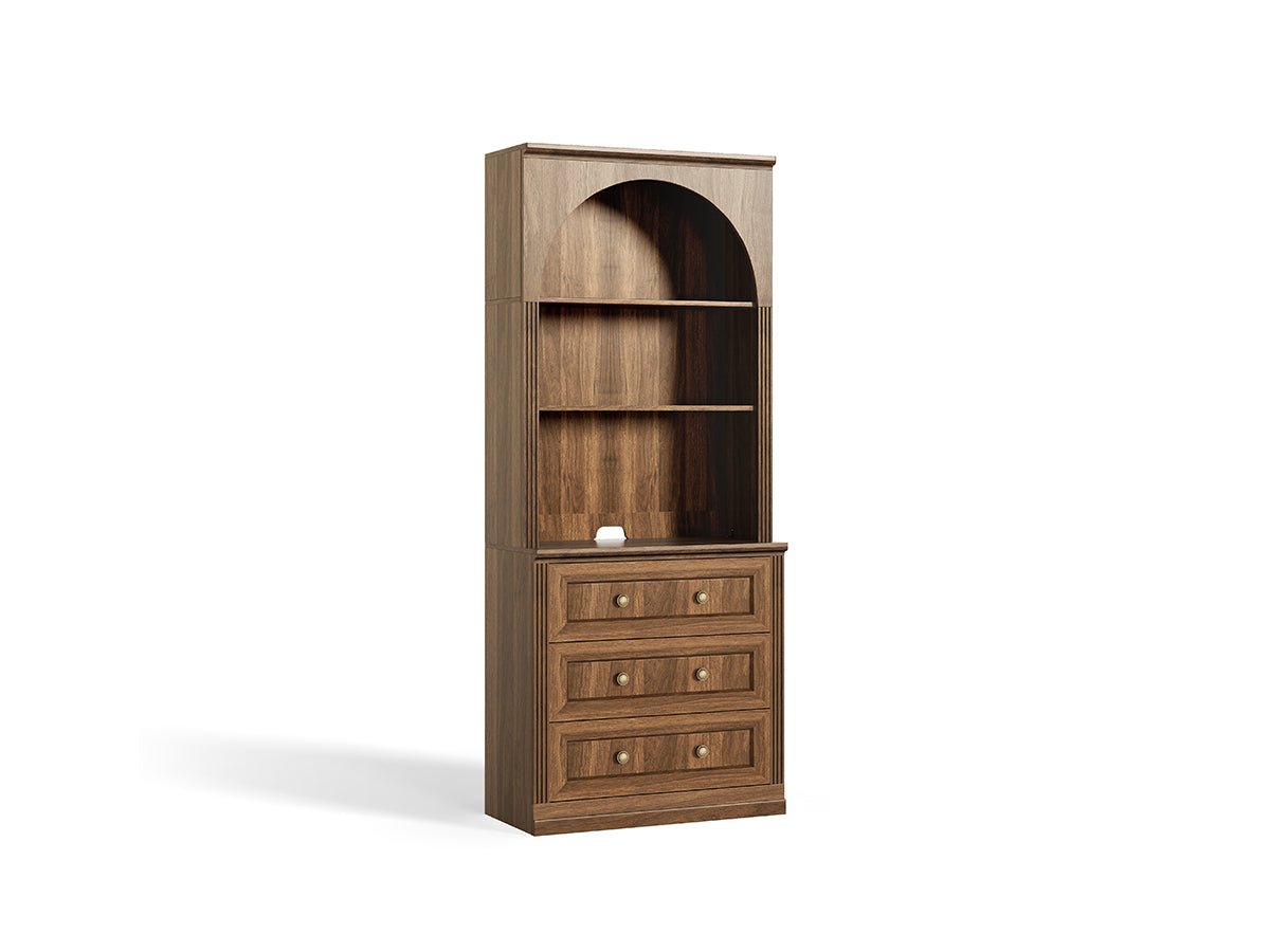 Monos walnut tall flat-top drawer storage cabinet shown on a clean white background