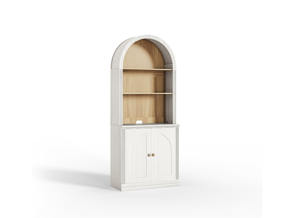 Monos white tall arch-top hinged storage cabinet shown on a clean white background