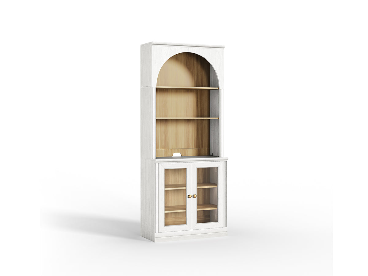 Monos white tall flat-top glass door display cabinet shown on a clean white background