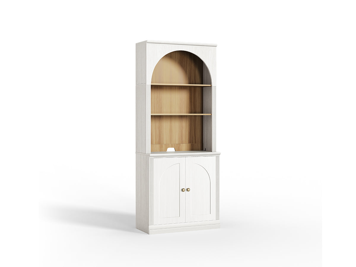 Monos white tall flat-top hinged storage cabinet shown on a clean white background
