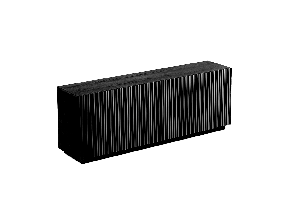 ORYVIA black wavy fluted storage cabinet product view on a clean white background