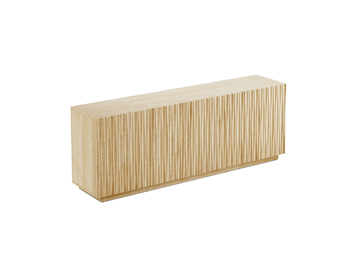 ORYVIA natural wavy fluted storage cabinet product view on a clean white background