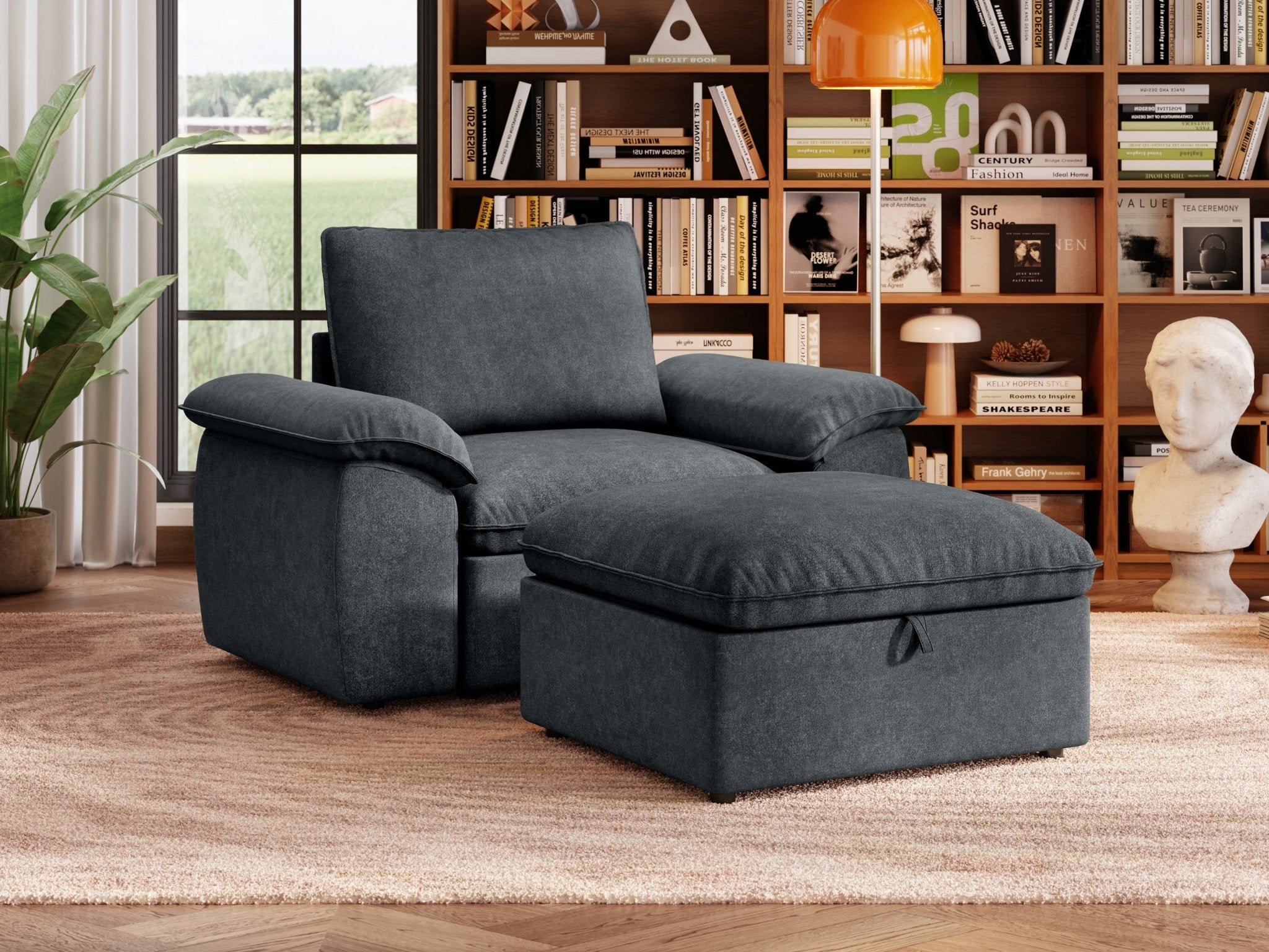 SOMA Origins II charcoal gray 2 seat modular armchair with nap armrests