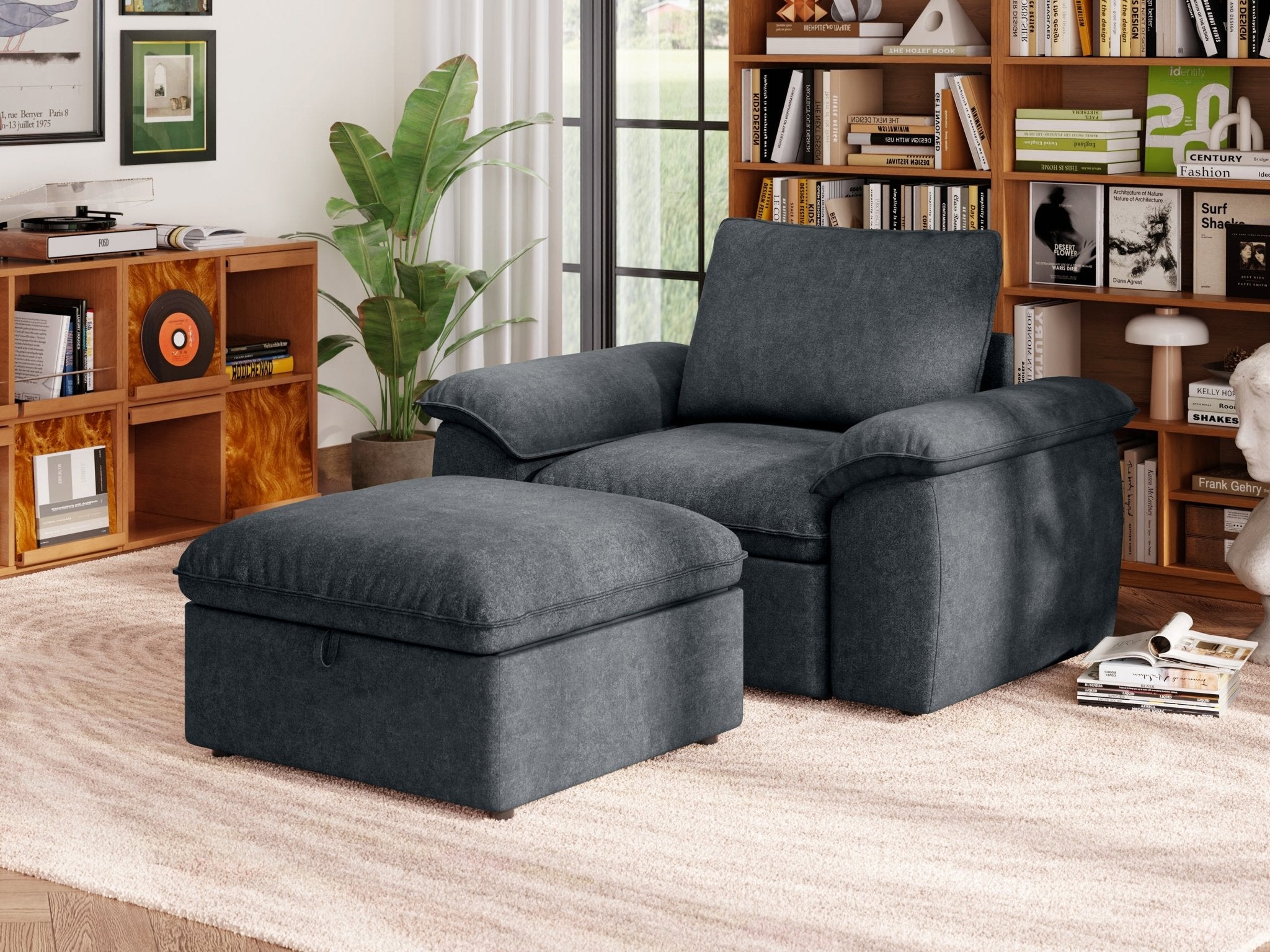 SOMA Origins II charcoal gray 2 seat modular armchair with nap armrests