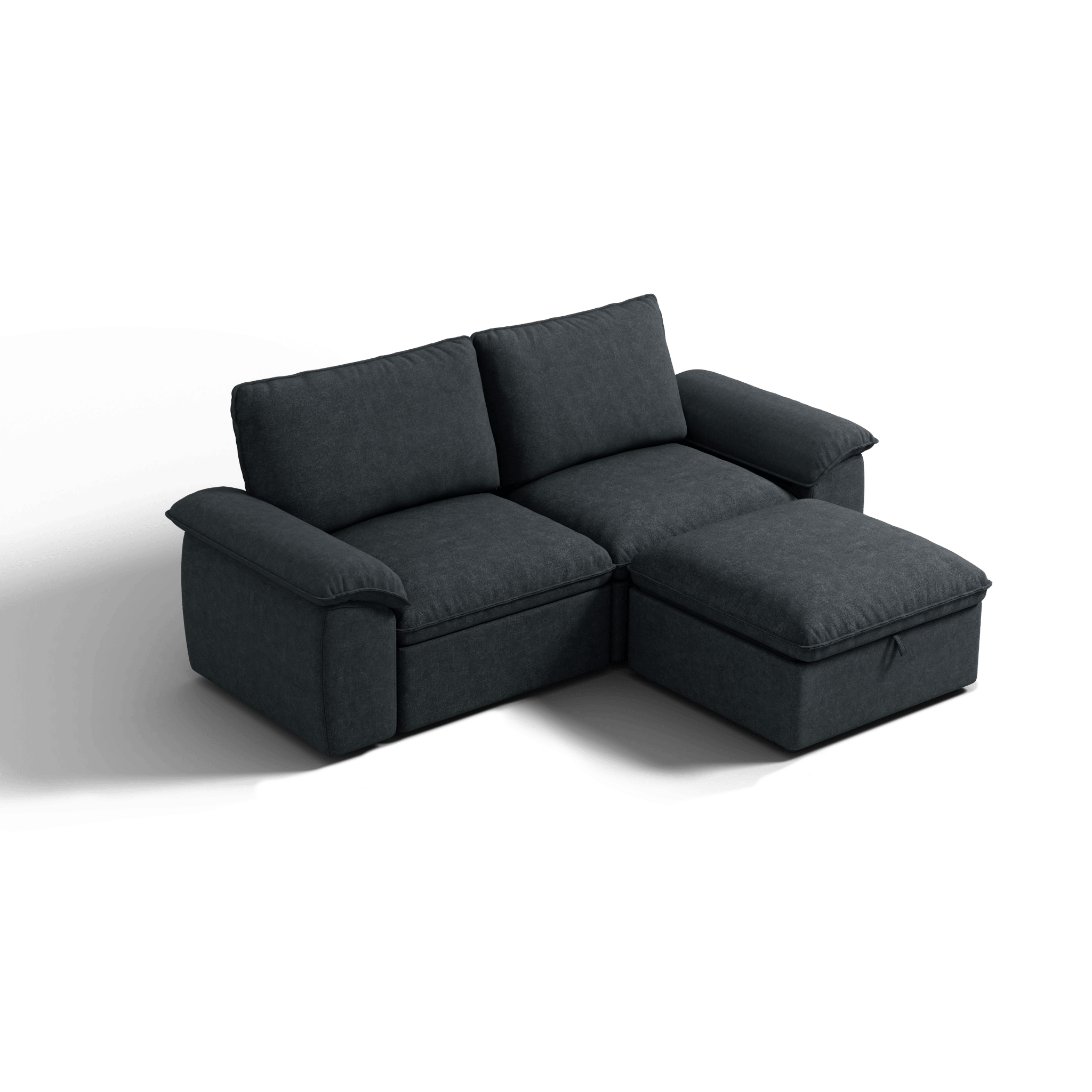 SOMA Origins II charcoal gray 3 seat modular recliner sofa with nap armrests and ottoman
