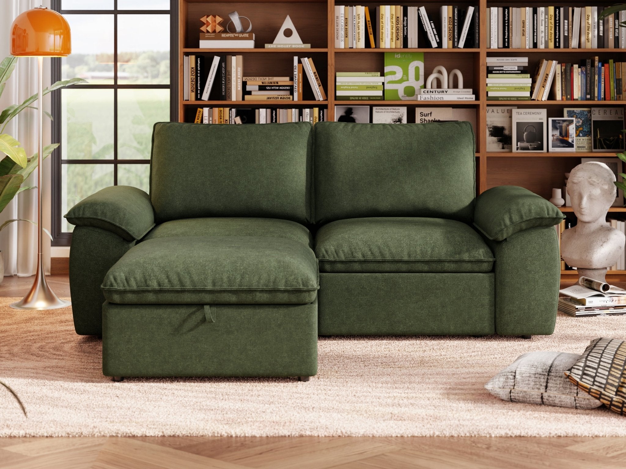 SOMA Origins II forest green 3 seat modular recliner sofa with nap armrests and ottoman
