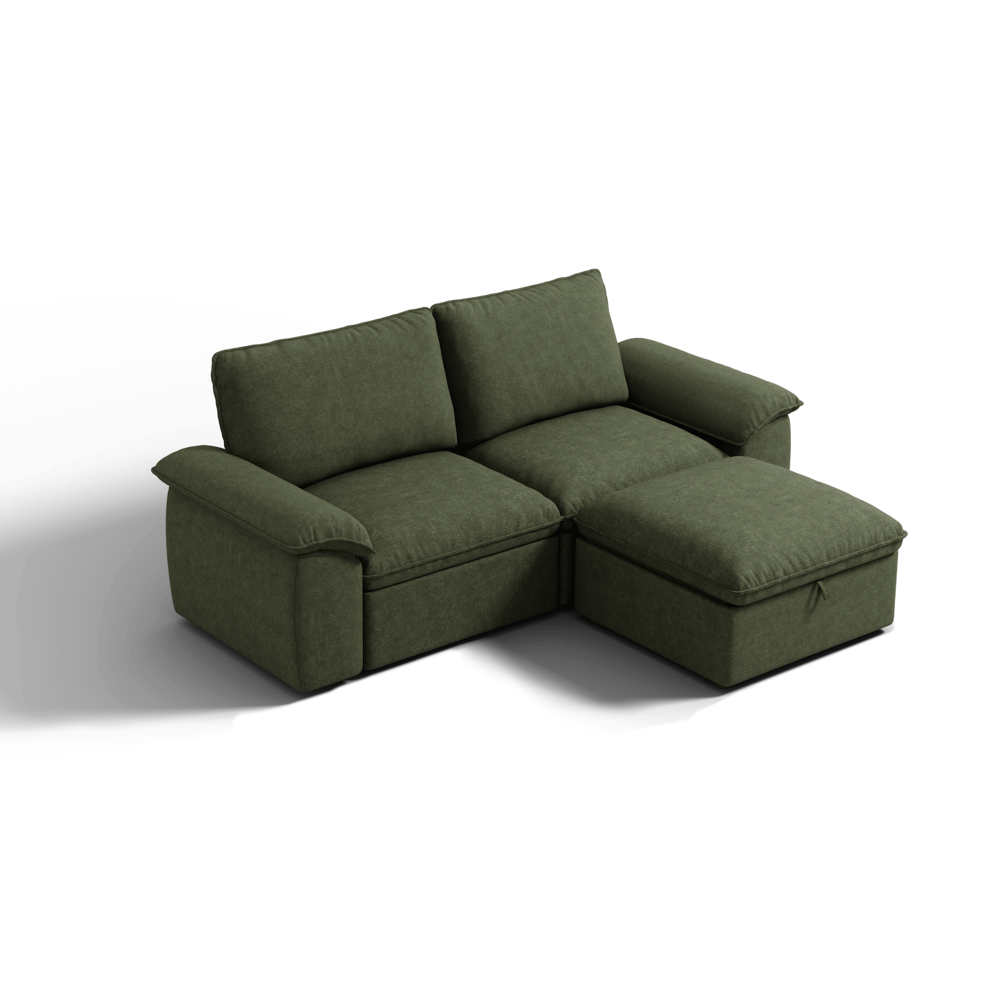 SOMA Origins II forest green 3 seat modular recliner sofa with nap armrests and ottoman