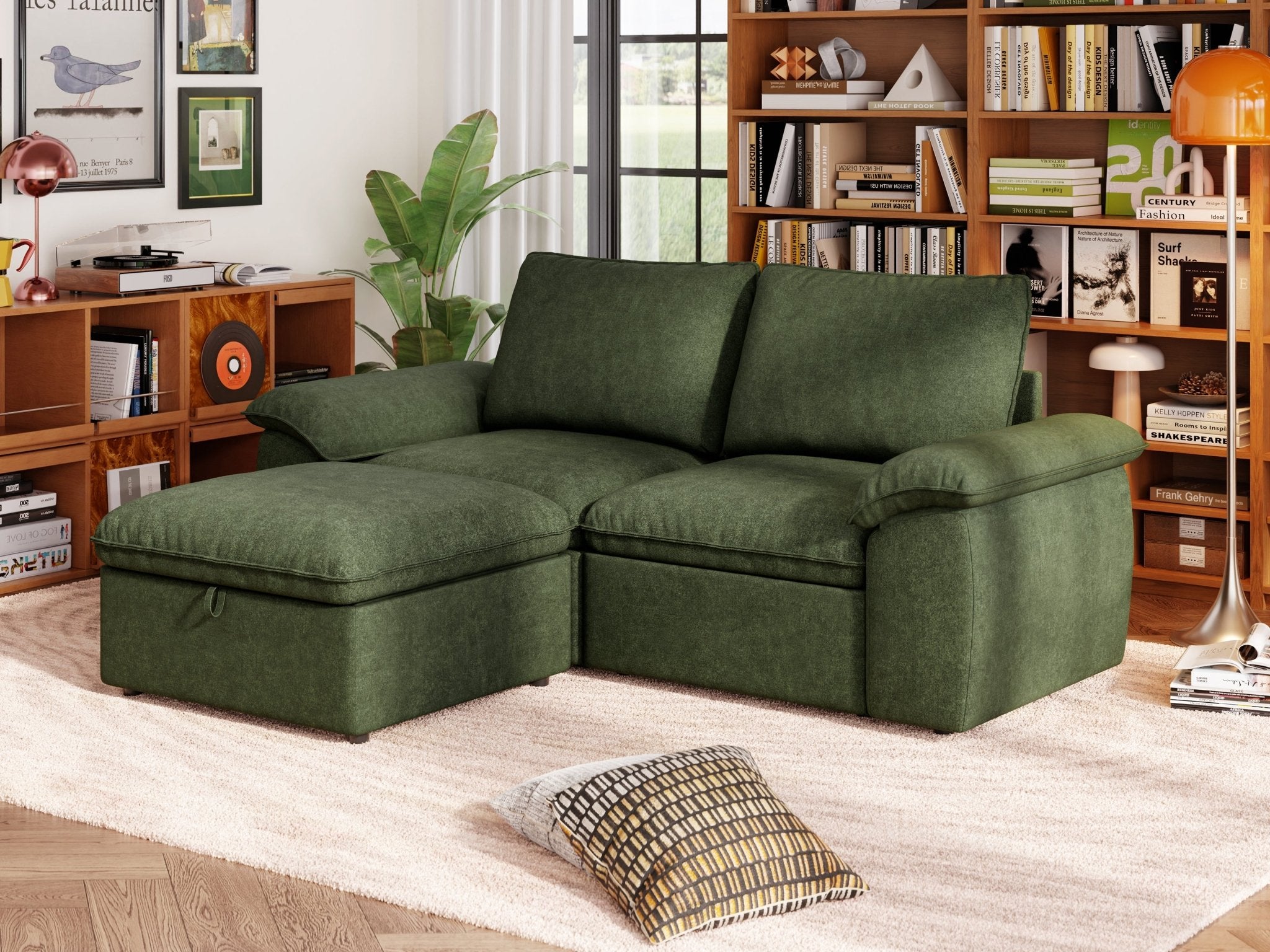 SOMA Origins II forest green 3 seat modular recliner sofa with nap armrests and ottoman