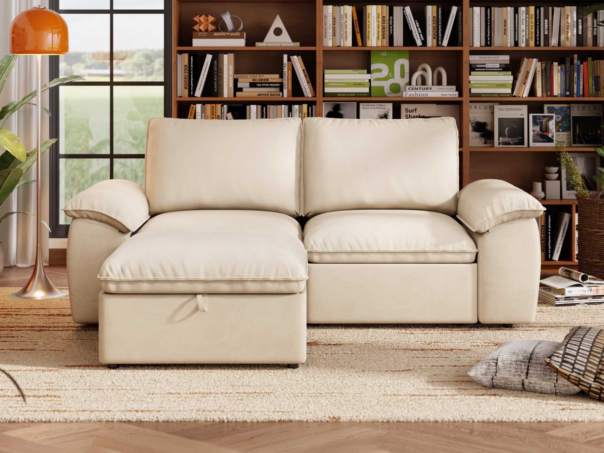 SOMA Origins II oat beige 3 seat modular recliner sofa with nap armrests and ottoman
