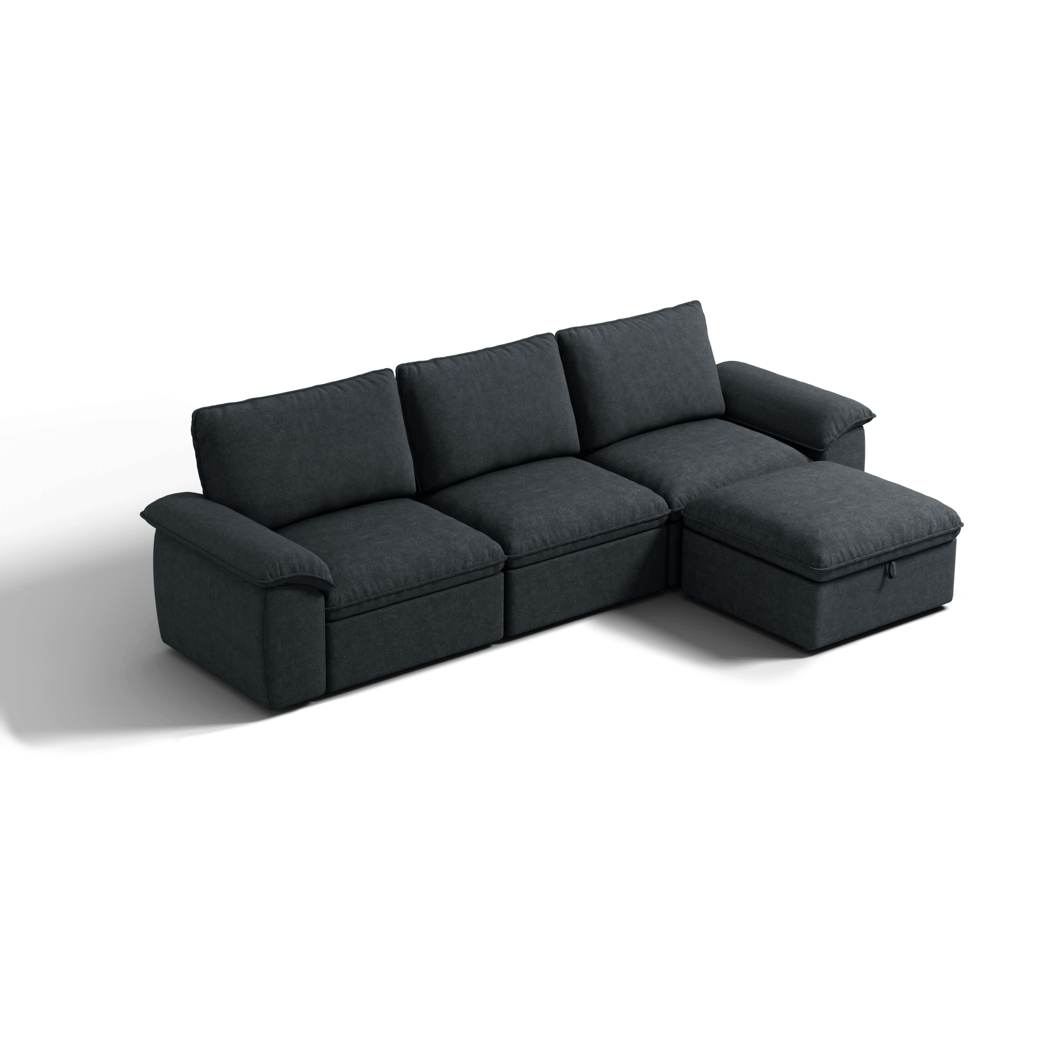 SOMA Origins II charcoal gray 4 seat L-shaped modular recliner sofa with nap armrests and ottoman