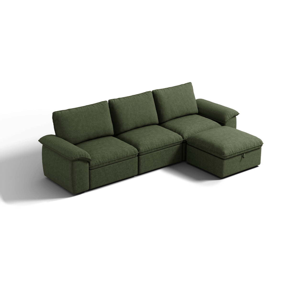 SOMA Origins II forest green 4 seat L-shaped modular recliner sofa with nap armrests and ottoman