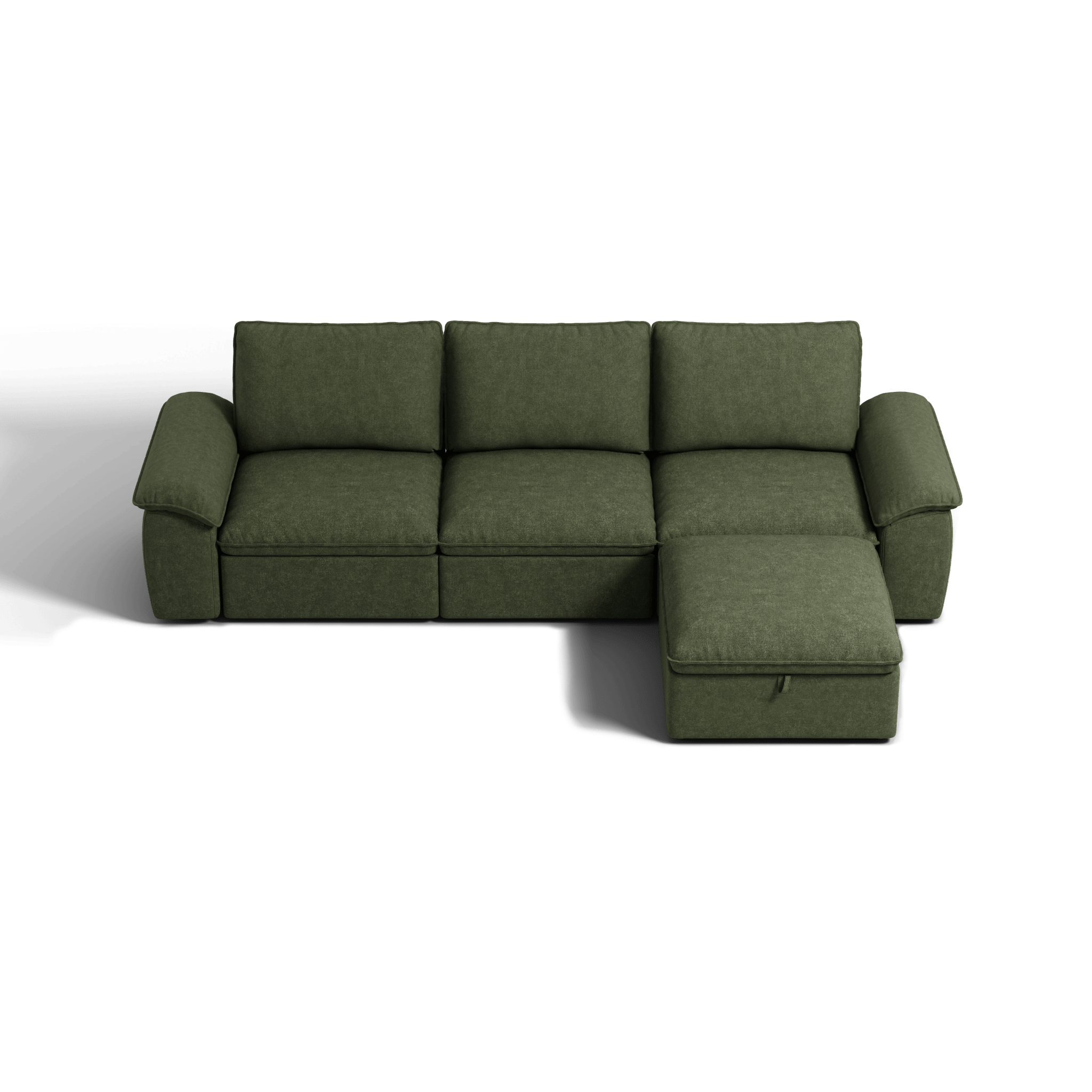 SOMA Origins II forest green L-shaped sofa bed layout with chaise and nap armrests