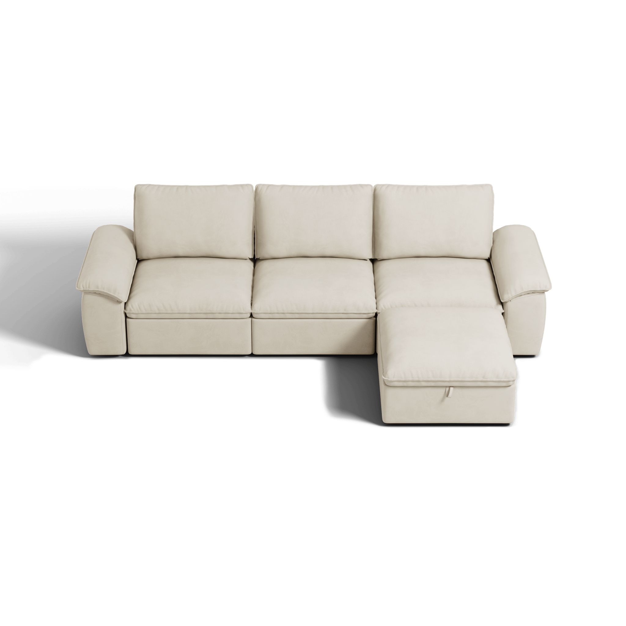 SOMA Origins II oat beige L-shaped sofa bed layout with chaise and nap armrests