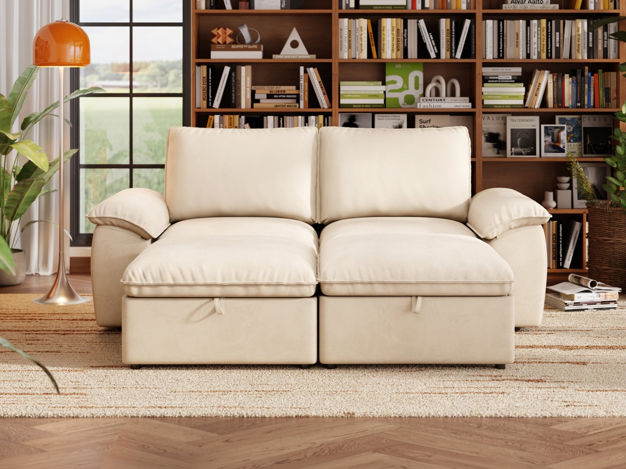SOMA Origins II oat beige 4 seat modular recliner sofa with nap armrests and ottoman