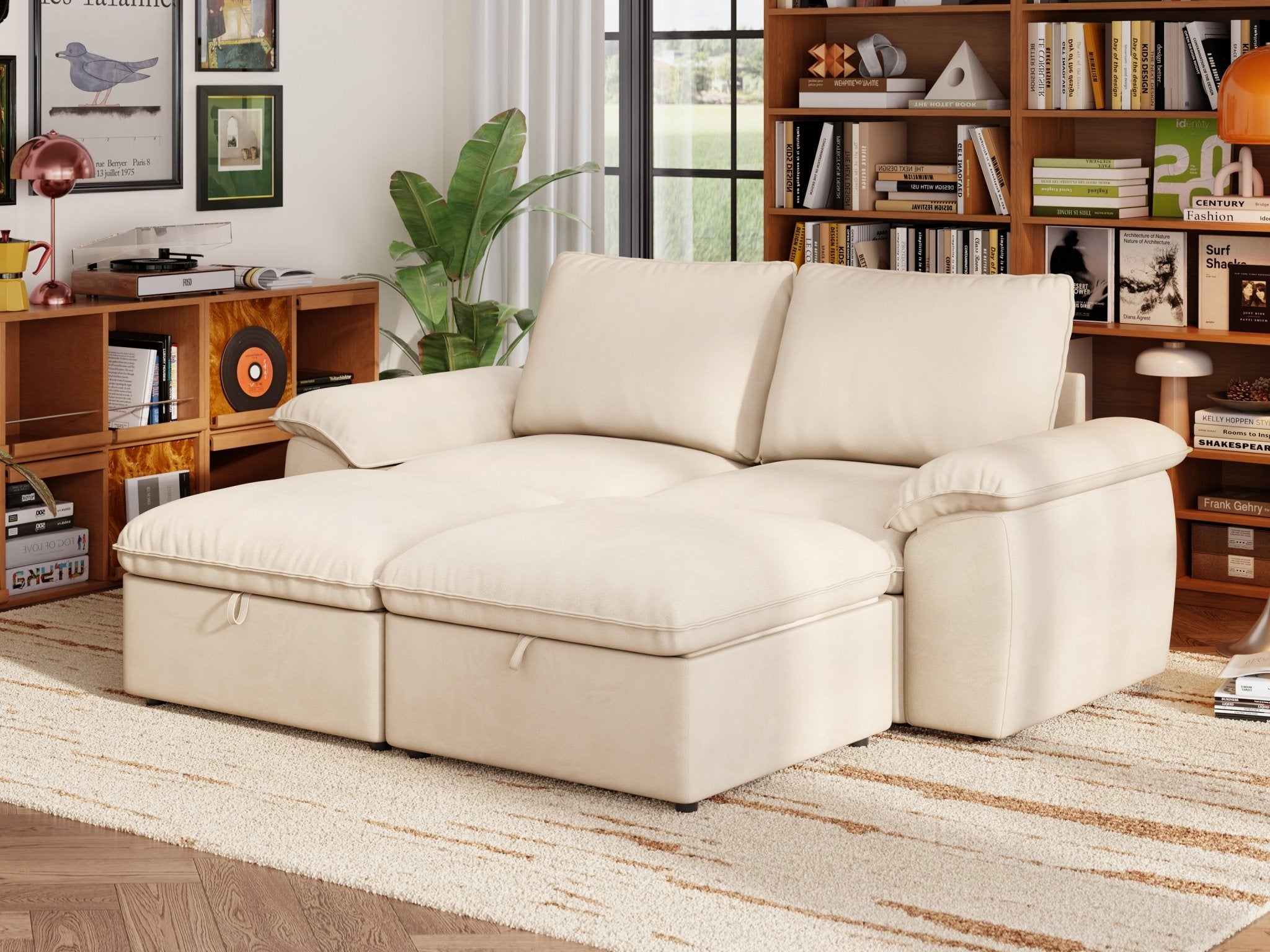 SOMA Origins II oat beige 4 seat modular recliner sofa with nap armrests and ottoman
