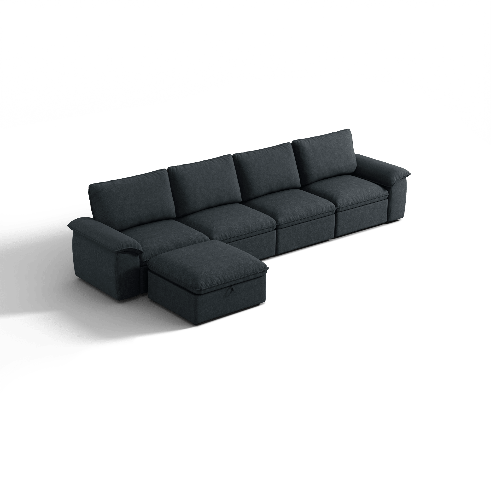 SOMA Origins II charcoal gray 5 seat L-shaped modular recliner sofa with nap armrests and ottoman