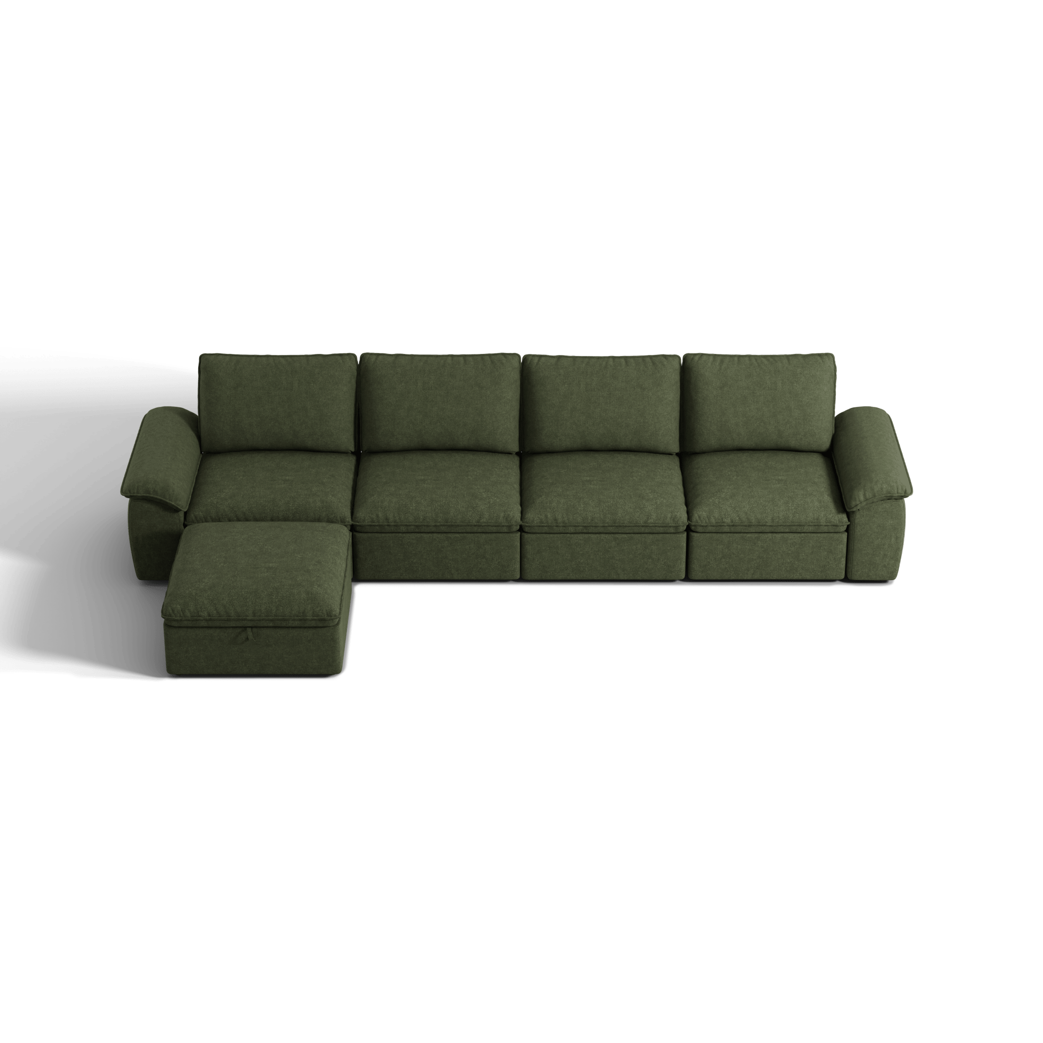SOMA Origins II forest green L-shaped sofa bed layout with chaise and nap armrests