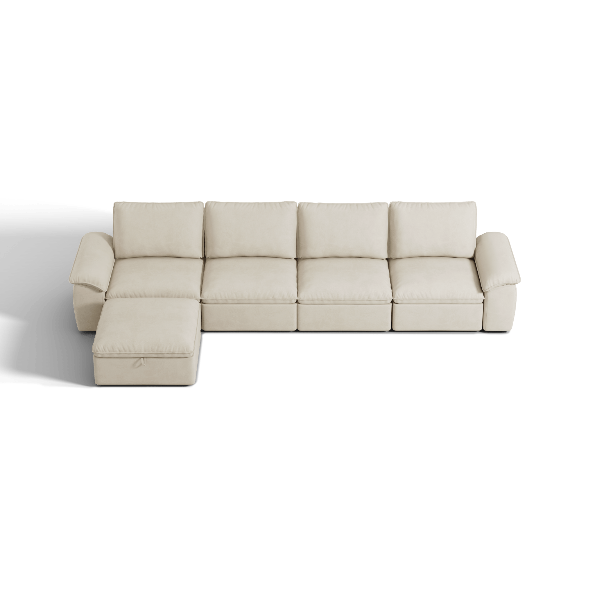SOMA Origins II oat beige L-shaped sofa bed layout with chaise and nap armrests