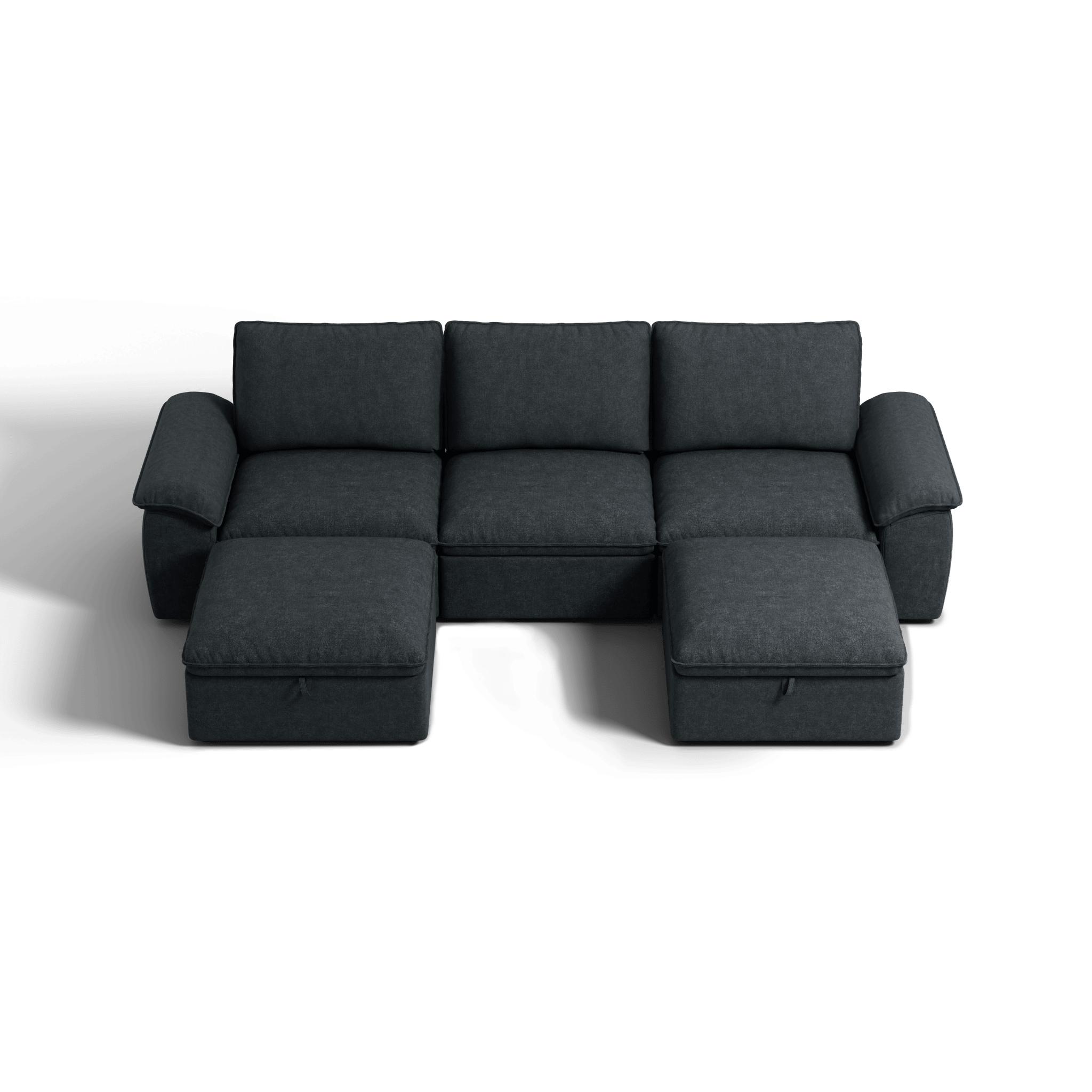 SOMA Origins II charcoal gray U-shaped sofa bed layout with chaise and nap armrests