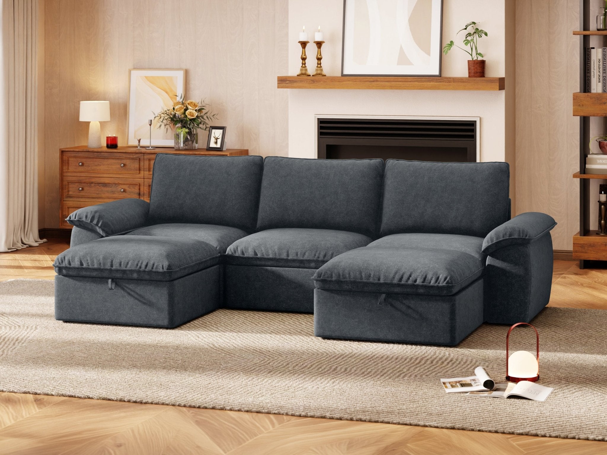 SOMA Origins II charcoal gray 5 seat U-shaped modular recliner sofa with nap armrests and ottoman