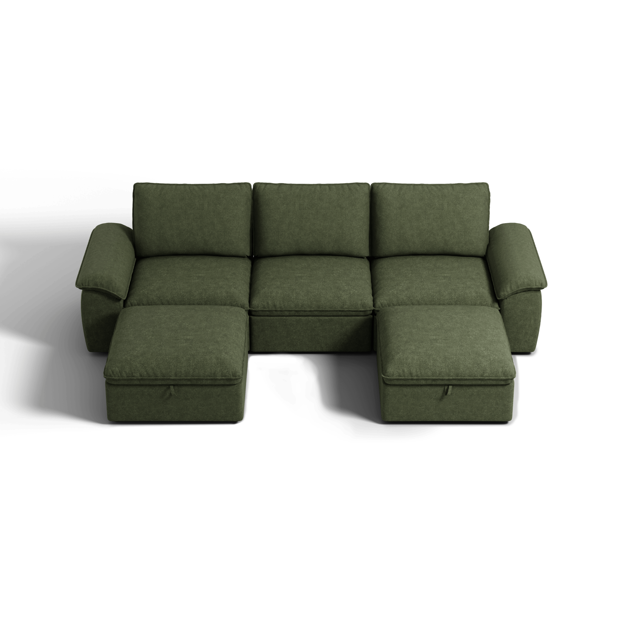 SOMA Origins II forest green U-shaped sofa bed layout with chaise and nap armrests