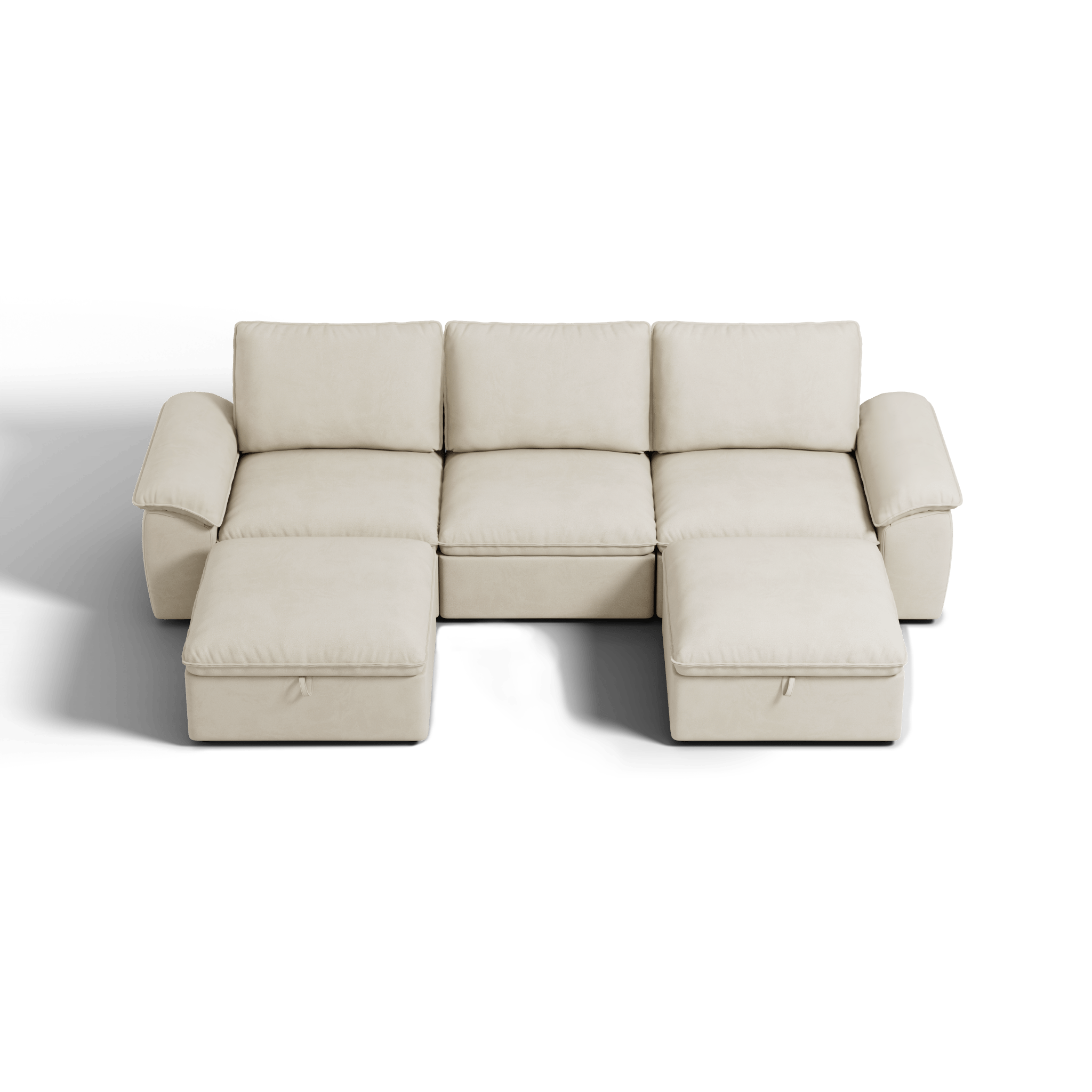 SOMA Origins II oat beige U-shaped sofa bed layout with chaise and nap armrests