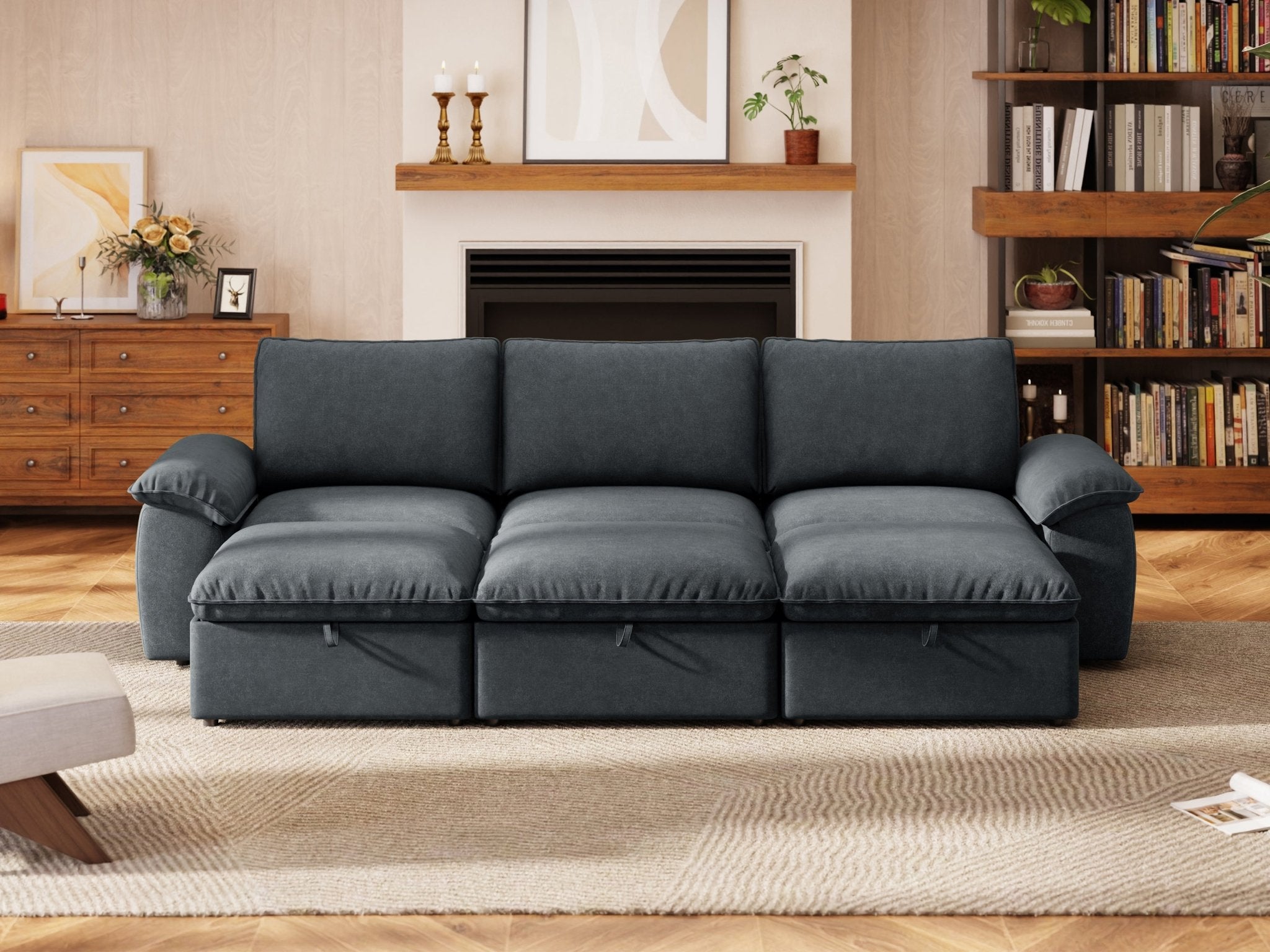 SOMA Origins II charcoal gray 6 seat modular recliner sofa with nap armrests and ottoman