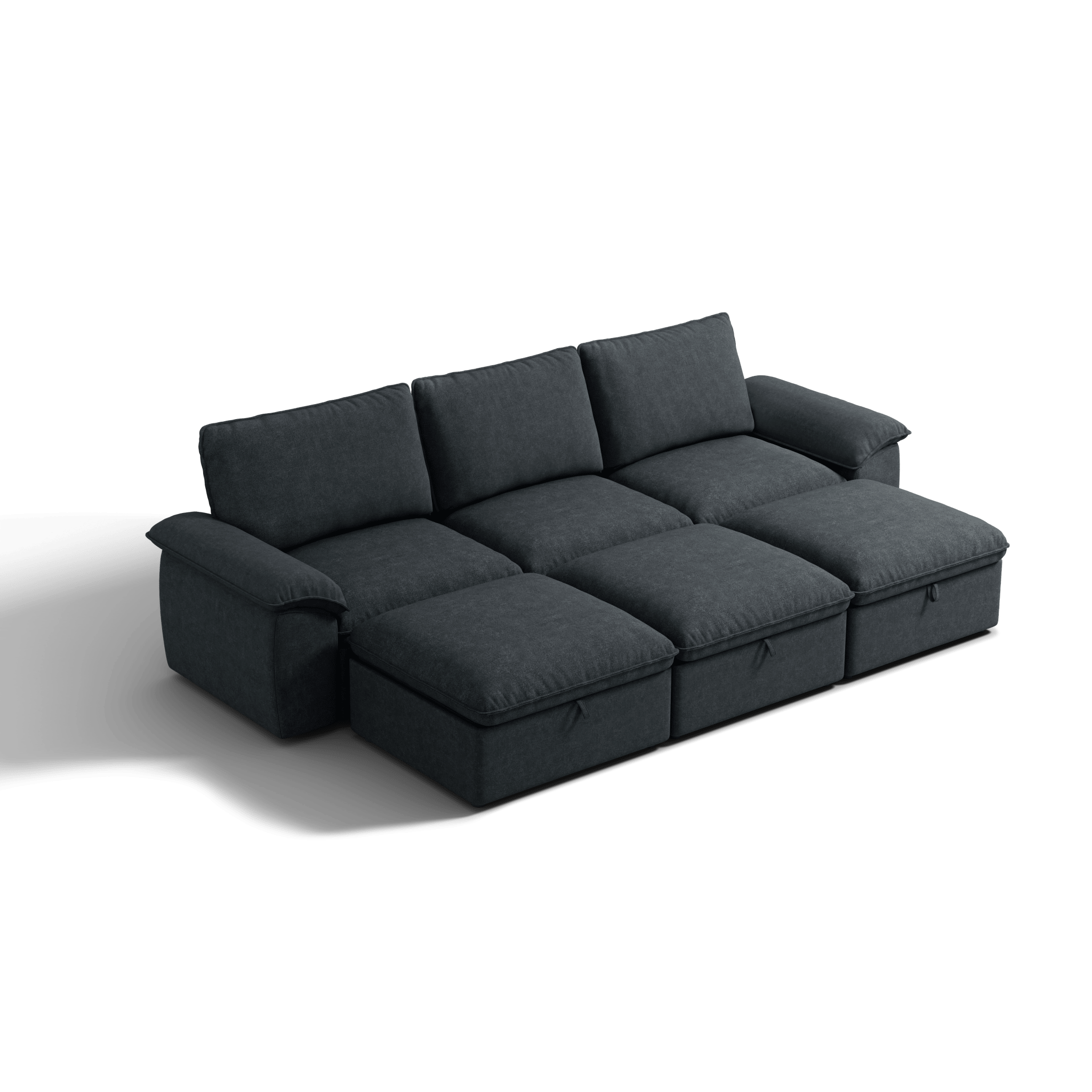 SOMA Origins II charcoal gray 6 seat modular recliner sofa with nap armrests and ottoman