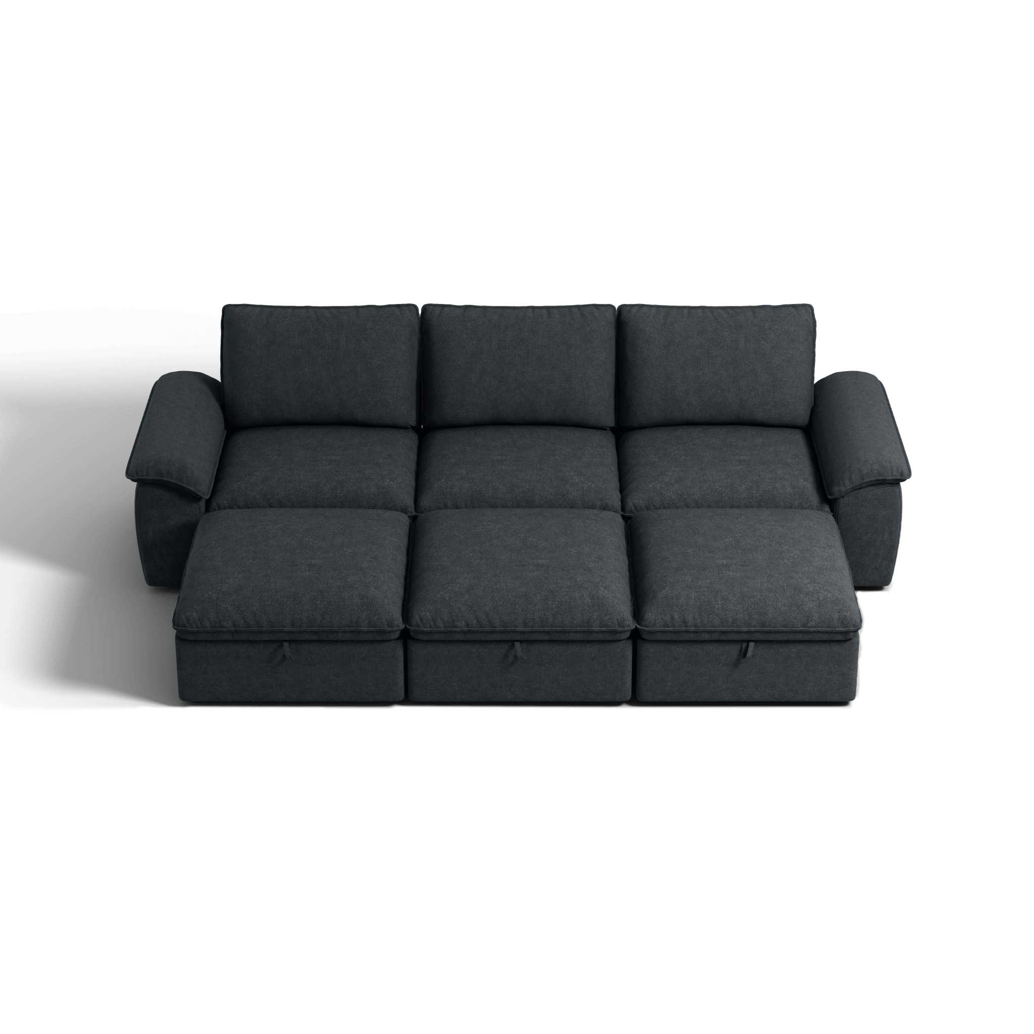 SOMA Origins II charcoal gray sofa bed layout with chaise and nap armrests