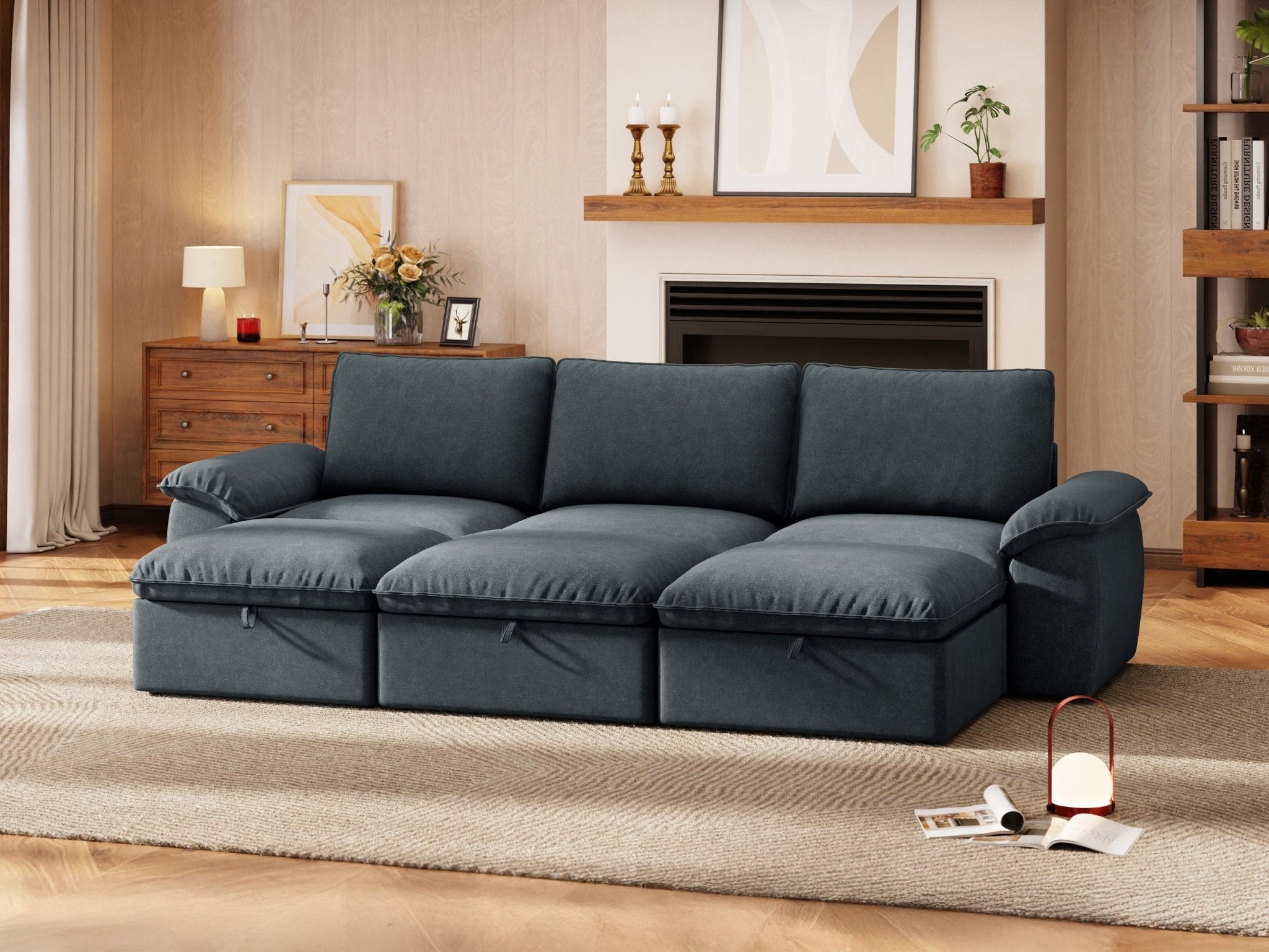 SOMA Origins II charcoal gray 6 seat modular recliner sofa with nap armrests and ottoman