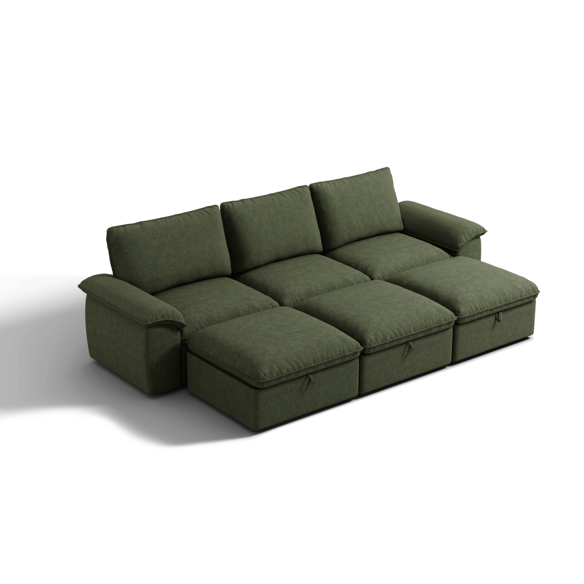 SOMA Origins II forest green 6 seat modular recliner sofa with nap armrests and ottoman