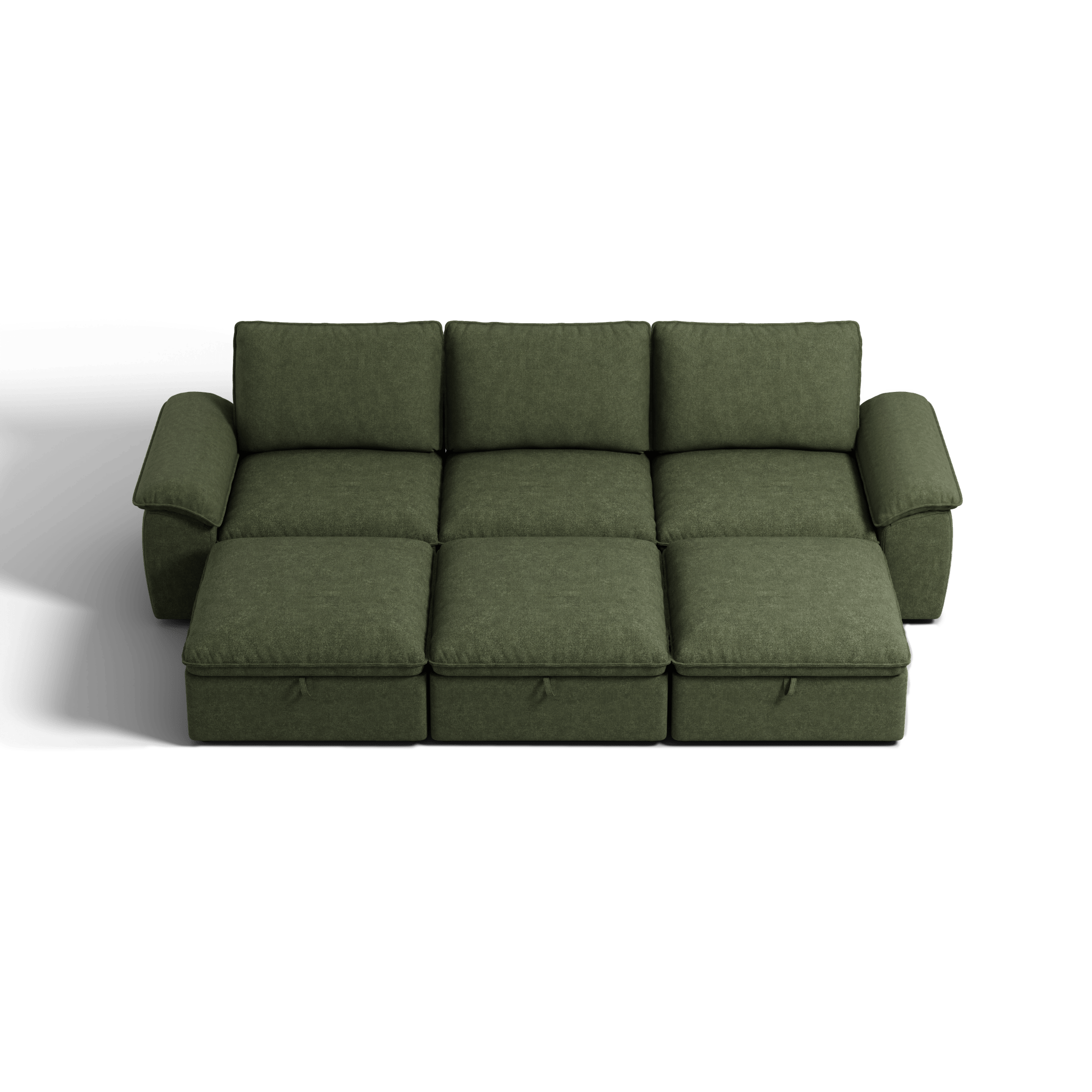 SOMA Origins II forest green sofa bed layout with chaise and nap armrests