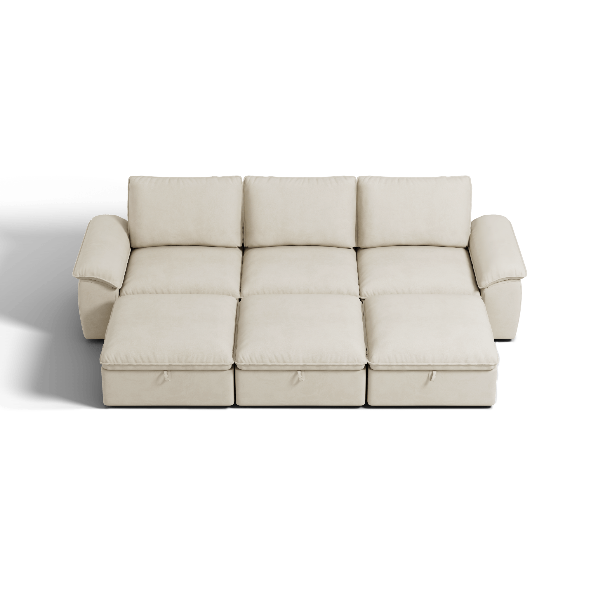 SOMA Origins II oat beige sofa bed layout with chaise and nap armrests