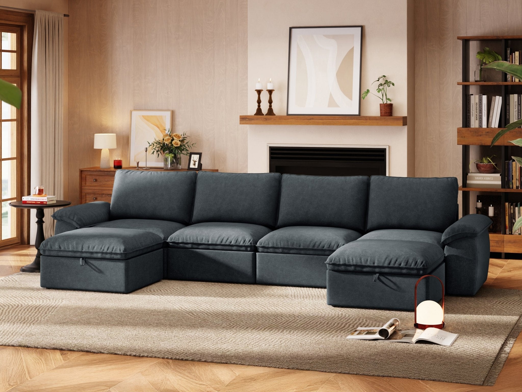 SOMA Origins II charcoal gray 6 seat U-shaped modular recliner sofa with nap armrests and ottoman