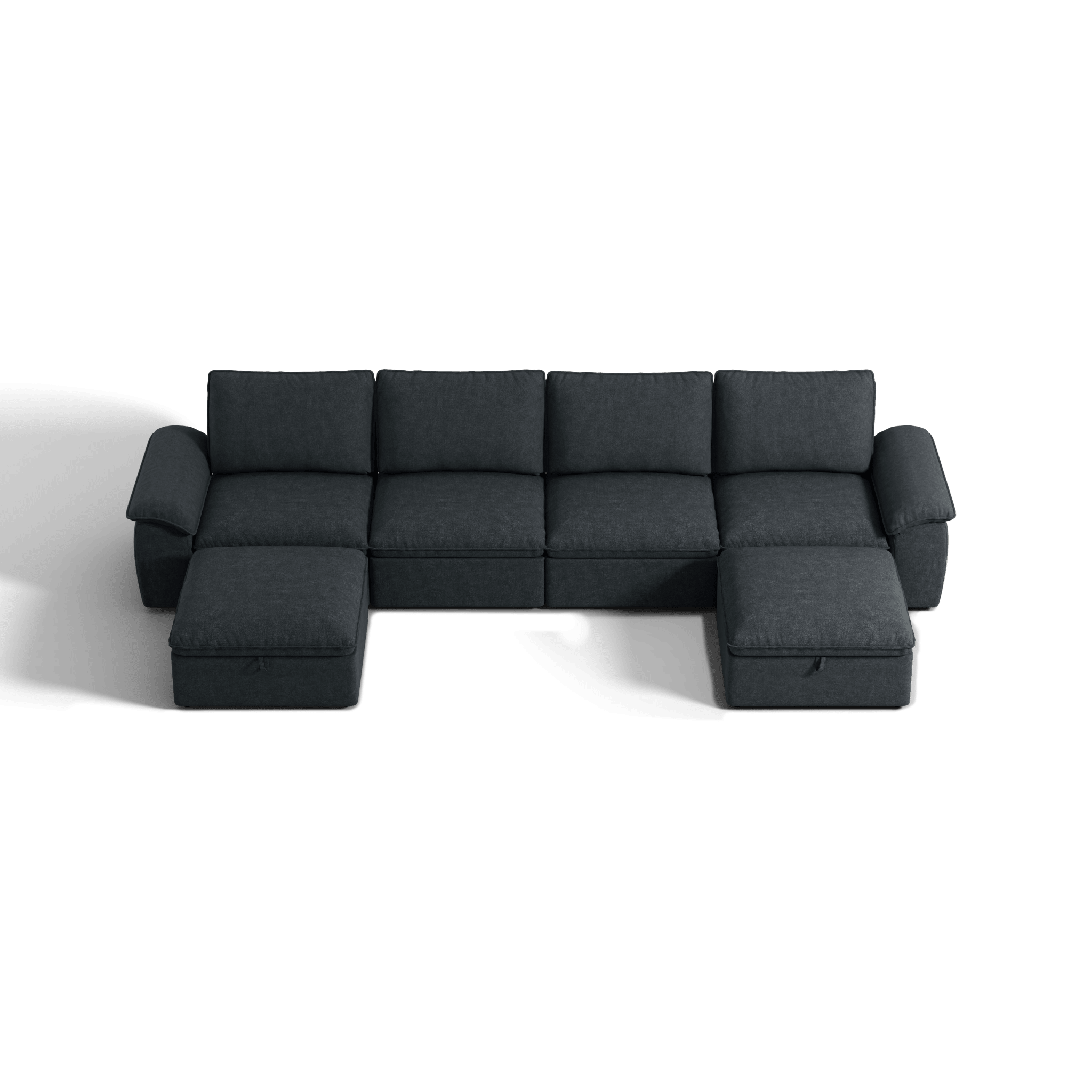 SOMA Origins II charcoal gray U-shaped sofa bed layout with chaise and nap armrests