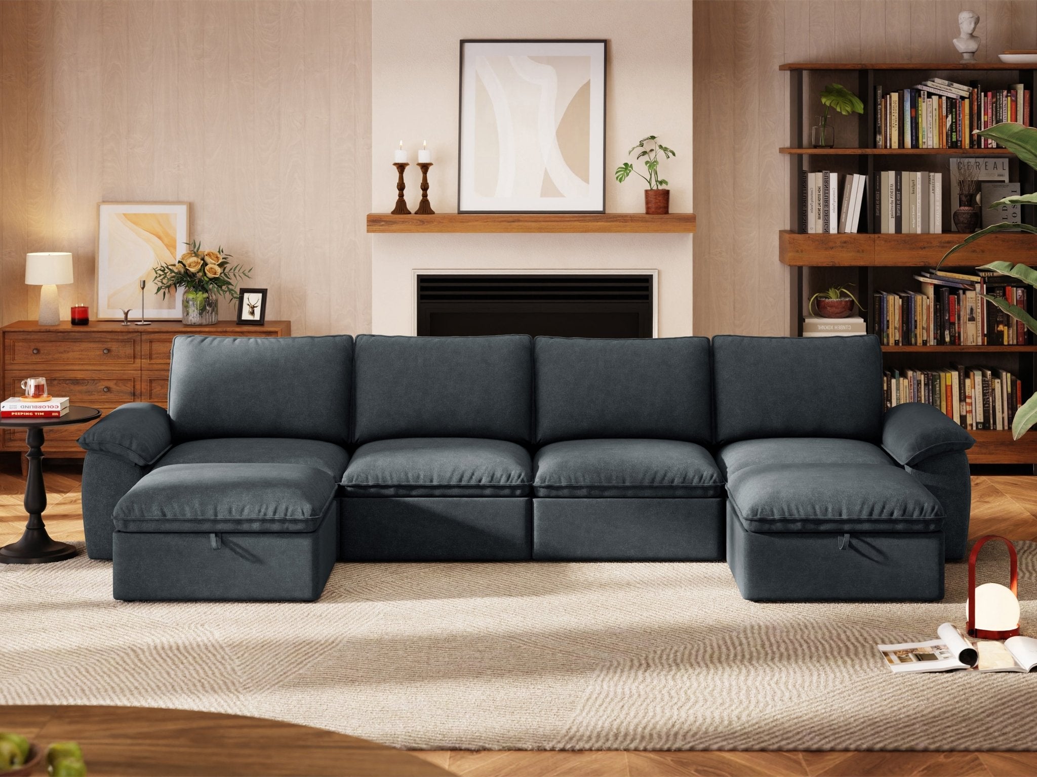 SOMA Origins II charcoal gray 6 seat U-shaped modular recliner sofa with nap armrests and ottoman