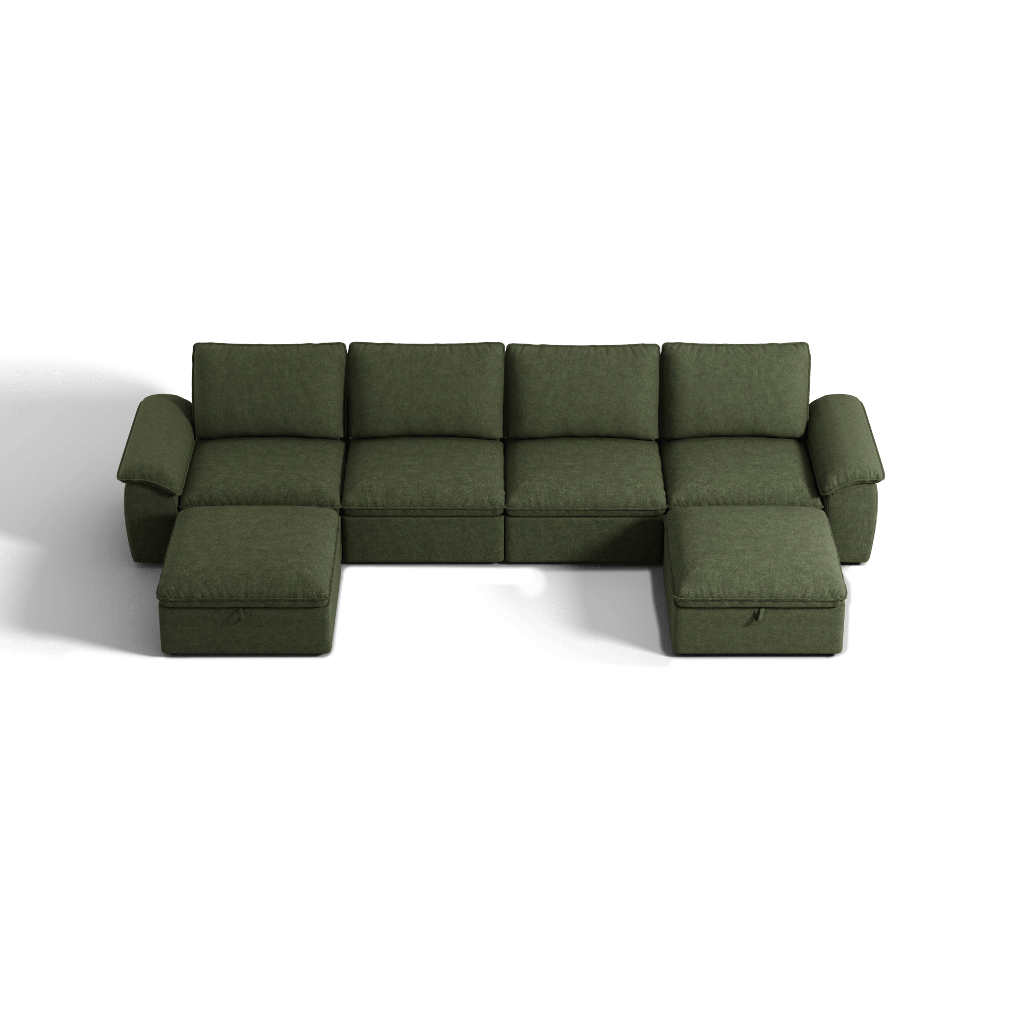 SOMA Origins II forest green U-shaped sofa bed layout with chaise and nap armrests