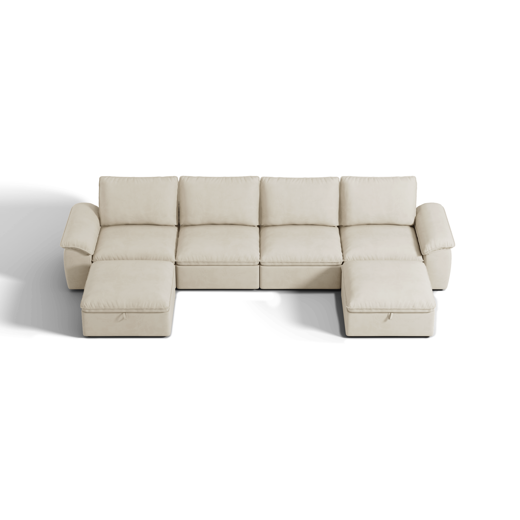 SOMA Origins II oat beige U-shaped sofa bed layout with chaise and nap armrests