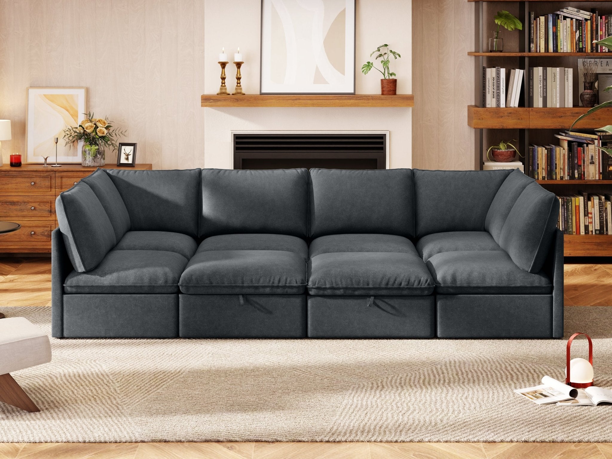 SOMA Origins I charcoal gray 8 seat sectional sofa front view with plush cushions