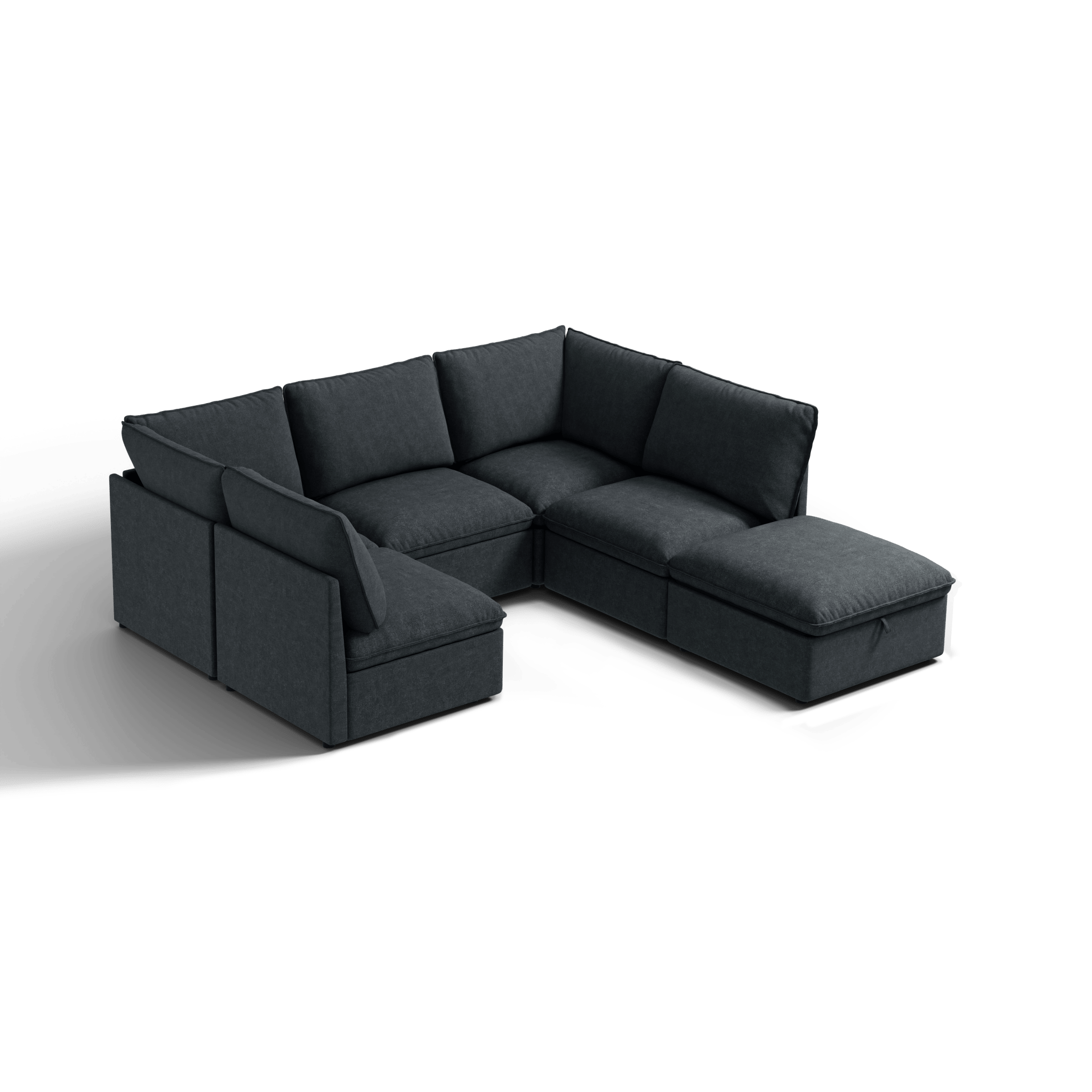 SOMA Origins I charcoal gray 6 seat modular sleeper sofa with chaise ottoman layout