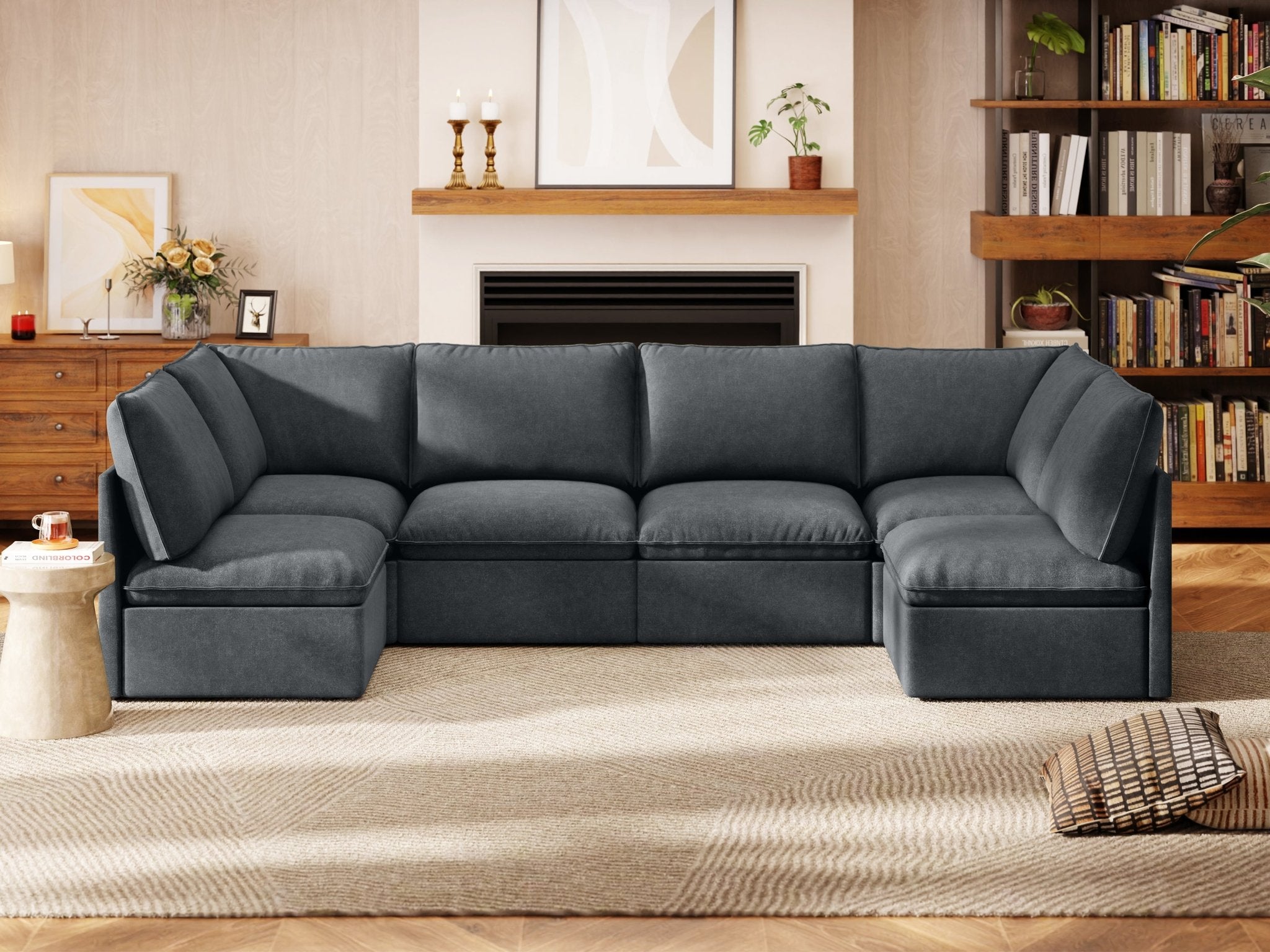 SOMA Origins I charcoal gray 6 seat U-shaped sectional sofa with plush back cushions