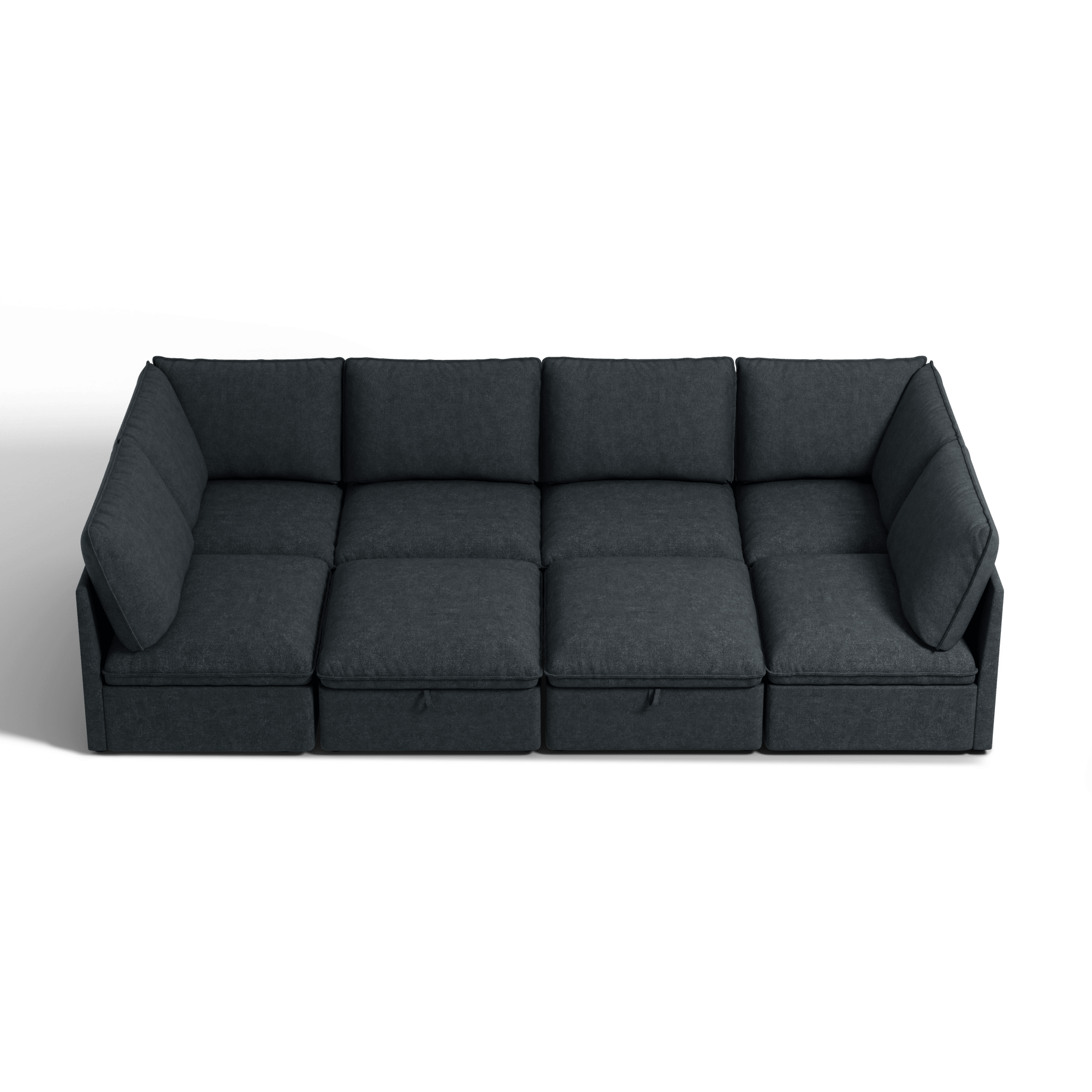 SOMA Origins I charcoal gray modular sleeper sofa layout with deep seating and ottomans