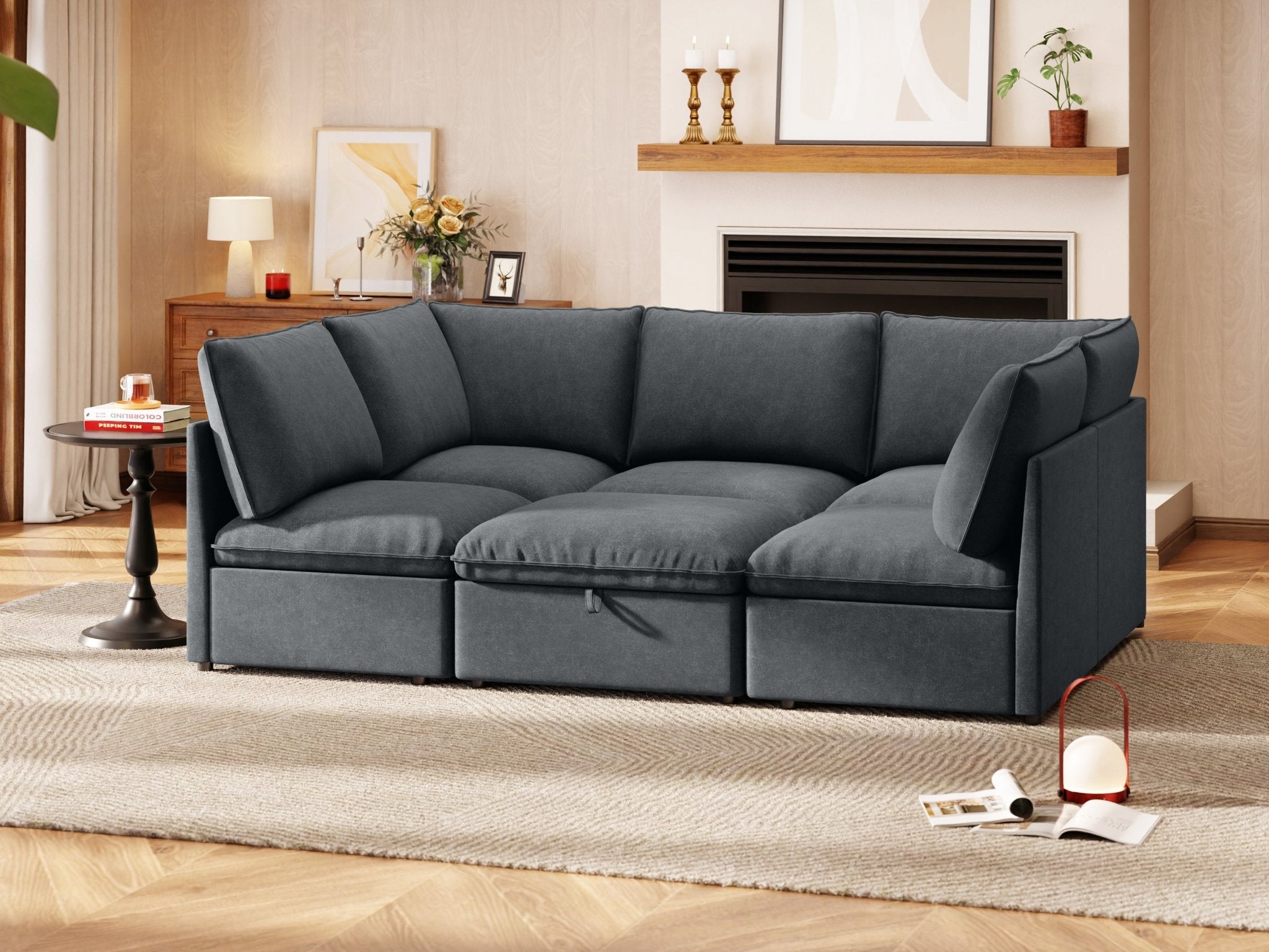 SOMA Origins I charcoal gray modular sofa styled in a modern living room with deep cushions
