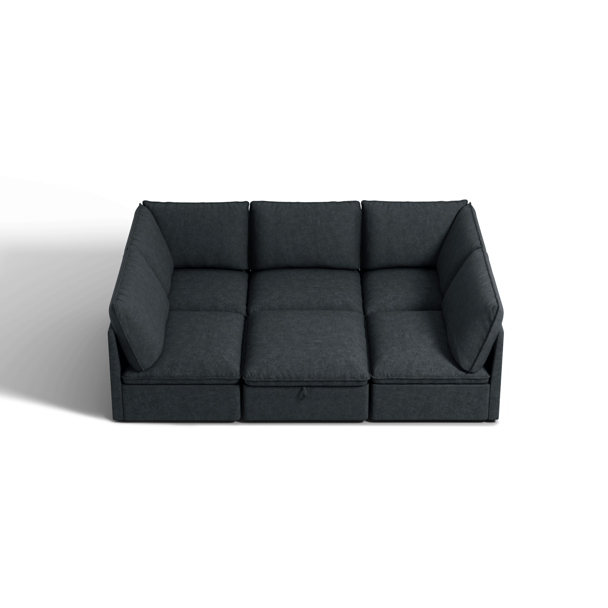 SOMA Origins I charcoal gray modular sofa shown from above with corner seating and deep cushions