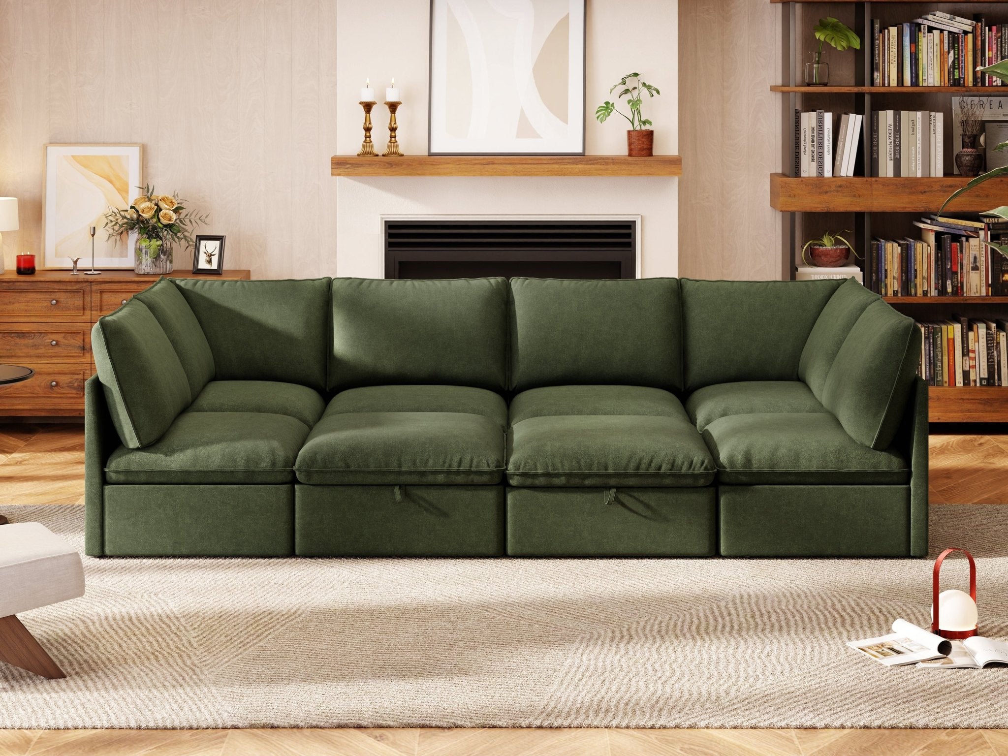 SOMA Origins I forest green 8 seat sectional sofa front view with plush cushions