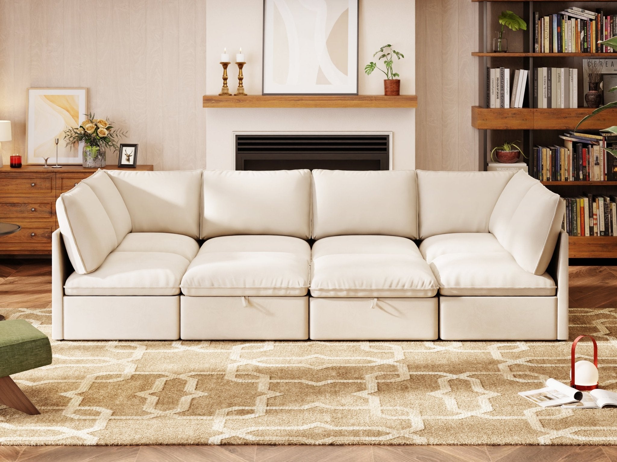 SOMA Origins I oat beige 8 seat sectional sofa front view with plush cushions